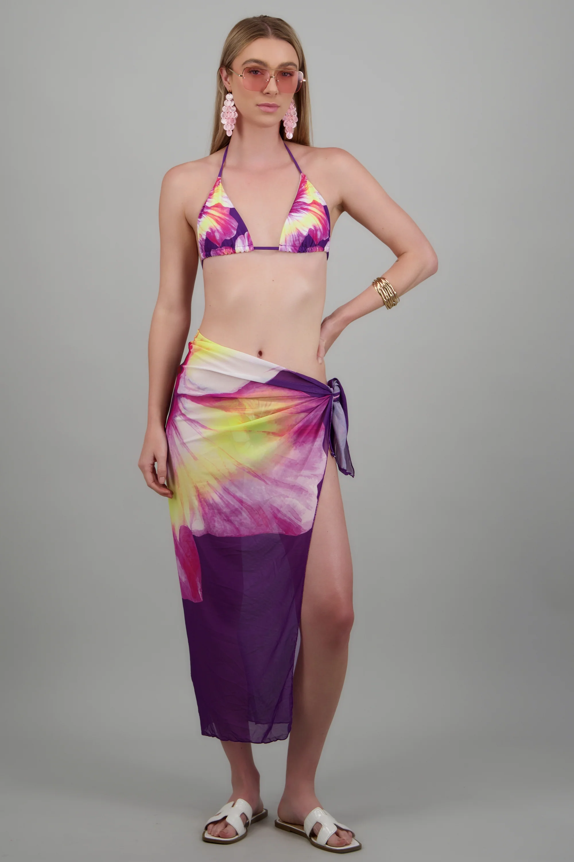 Bikini 3pz estampado floral pareo maxi