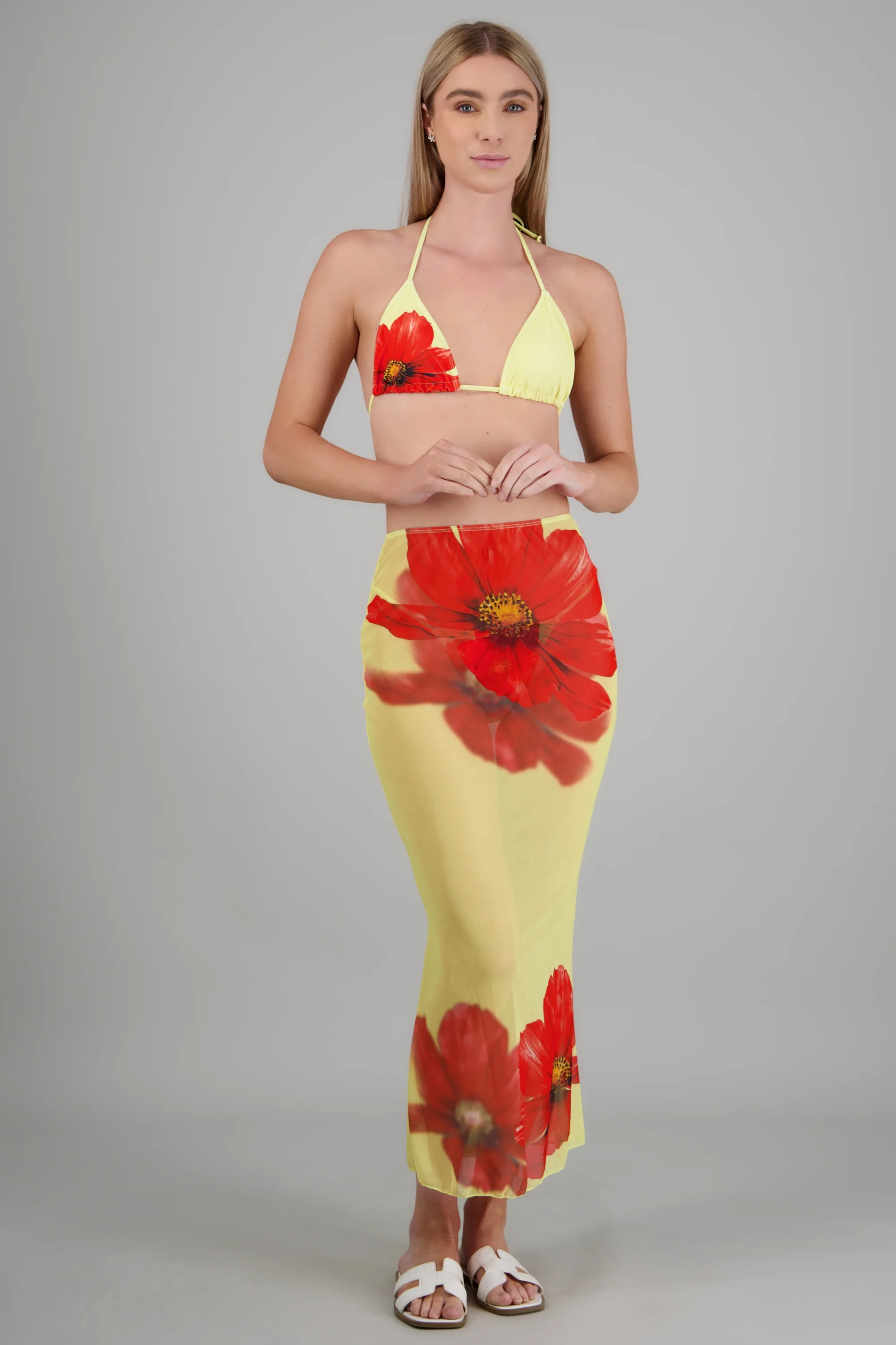 Bikini 3pz estampado flores falda maxi - Image 2