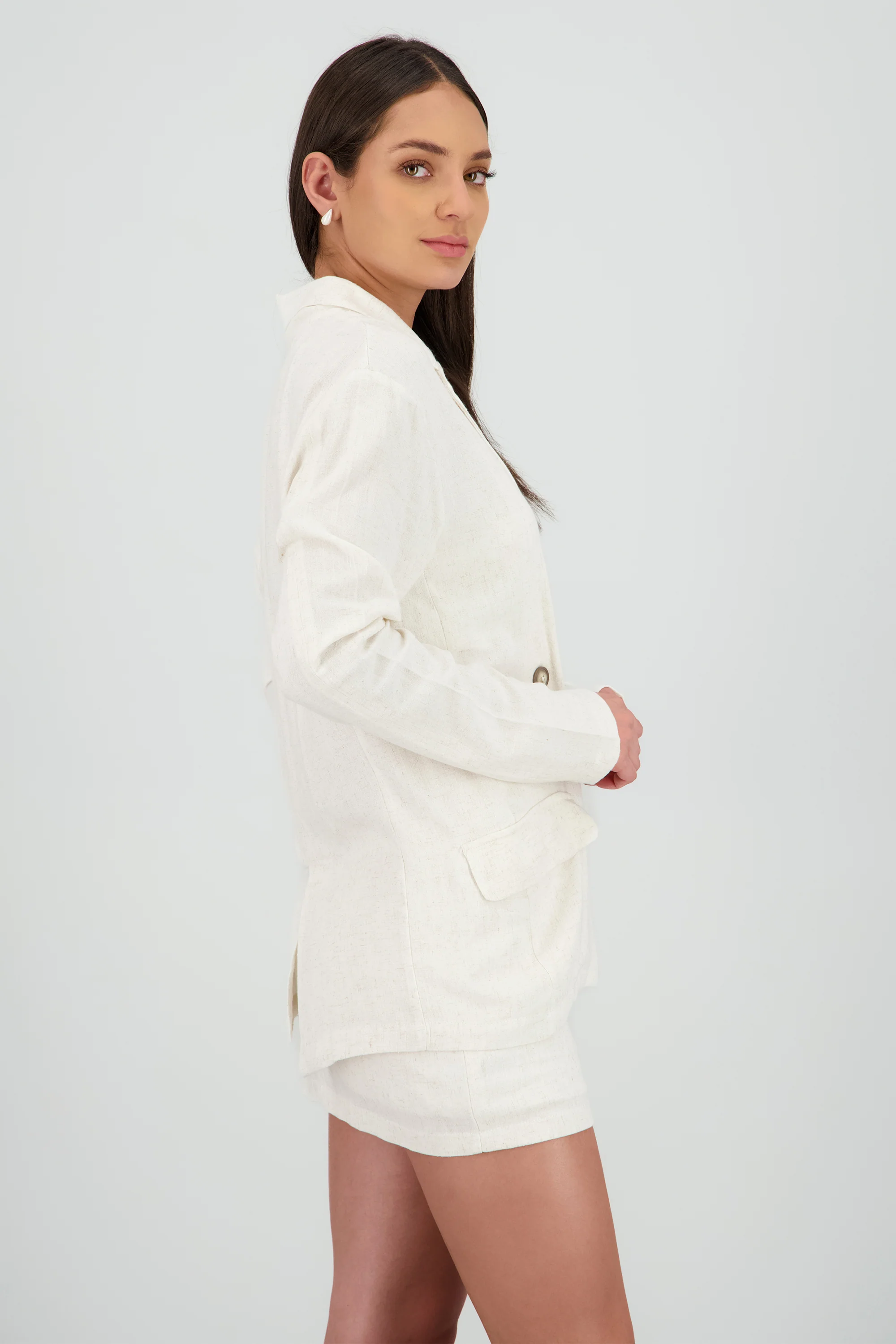 Blazer liso efecto lino con bolsas - Image 3