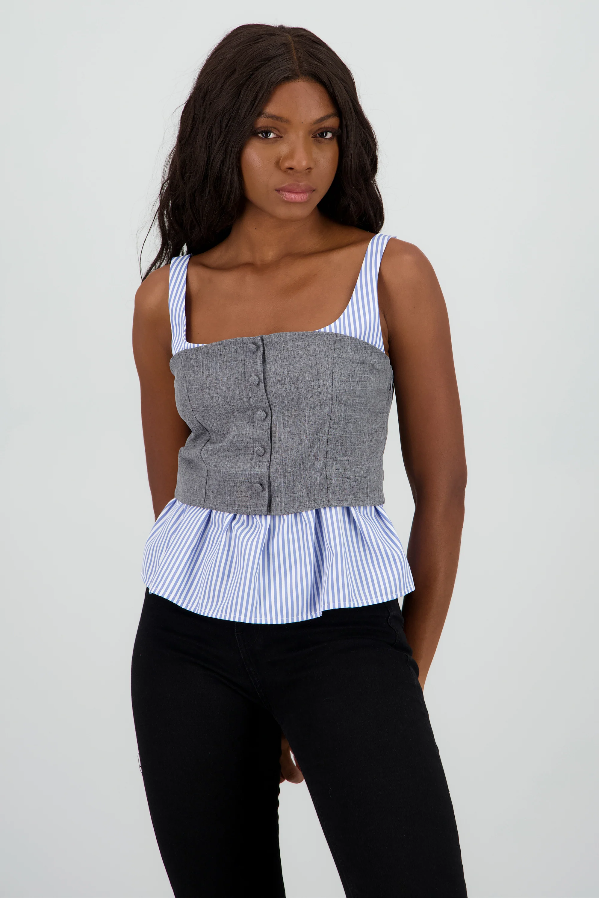Blusa combinada de tirantes con botones - Image 2