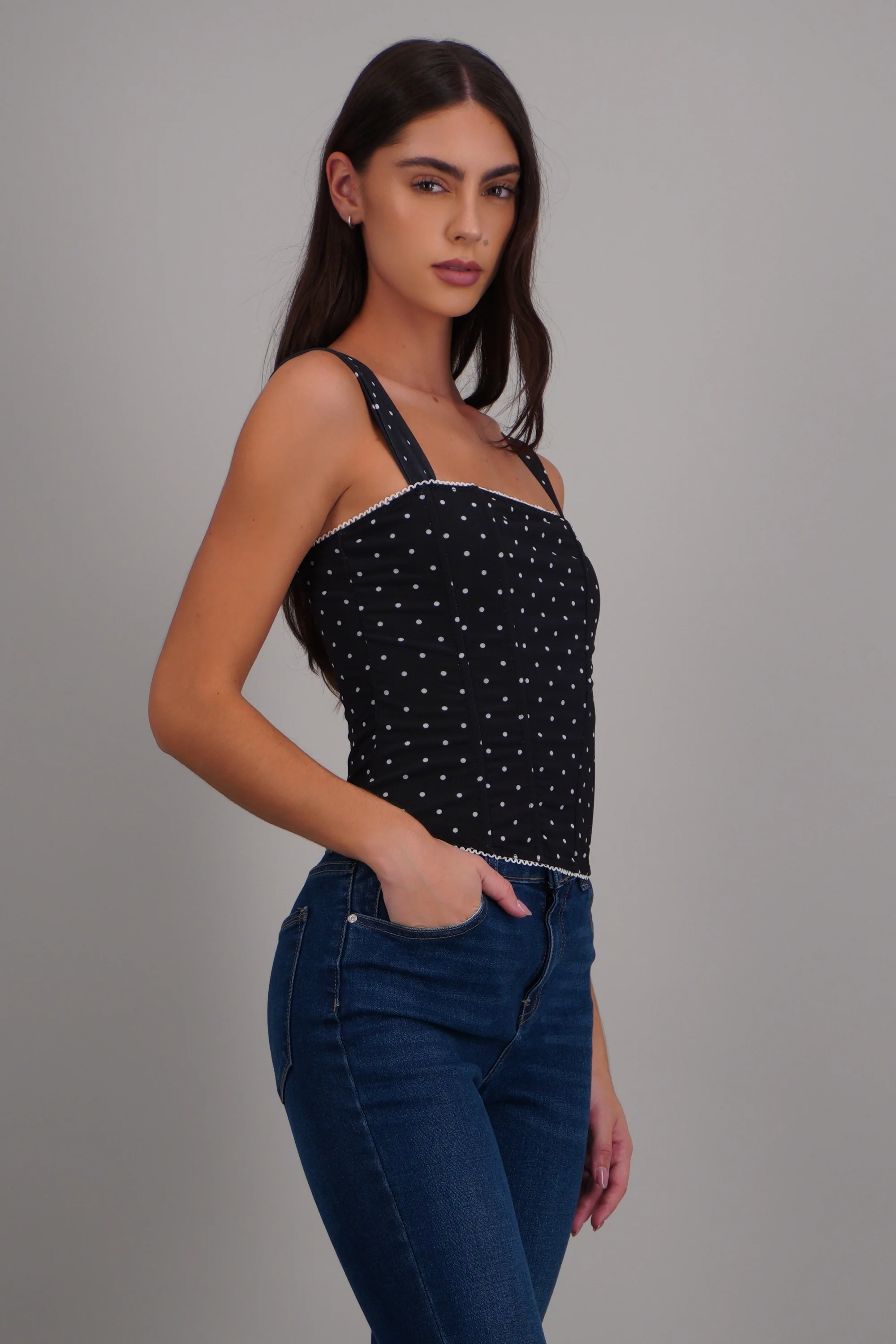 Blusa corset mesh polka con varillas - Image 2