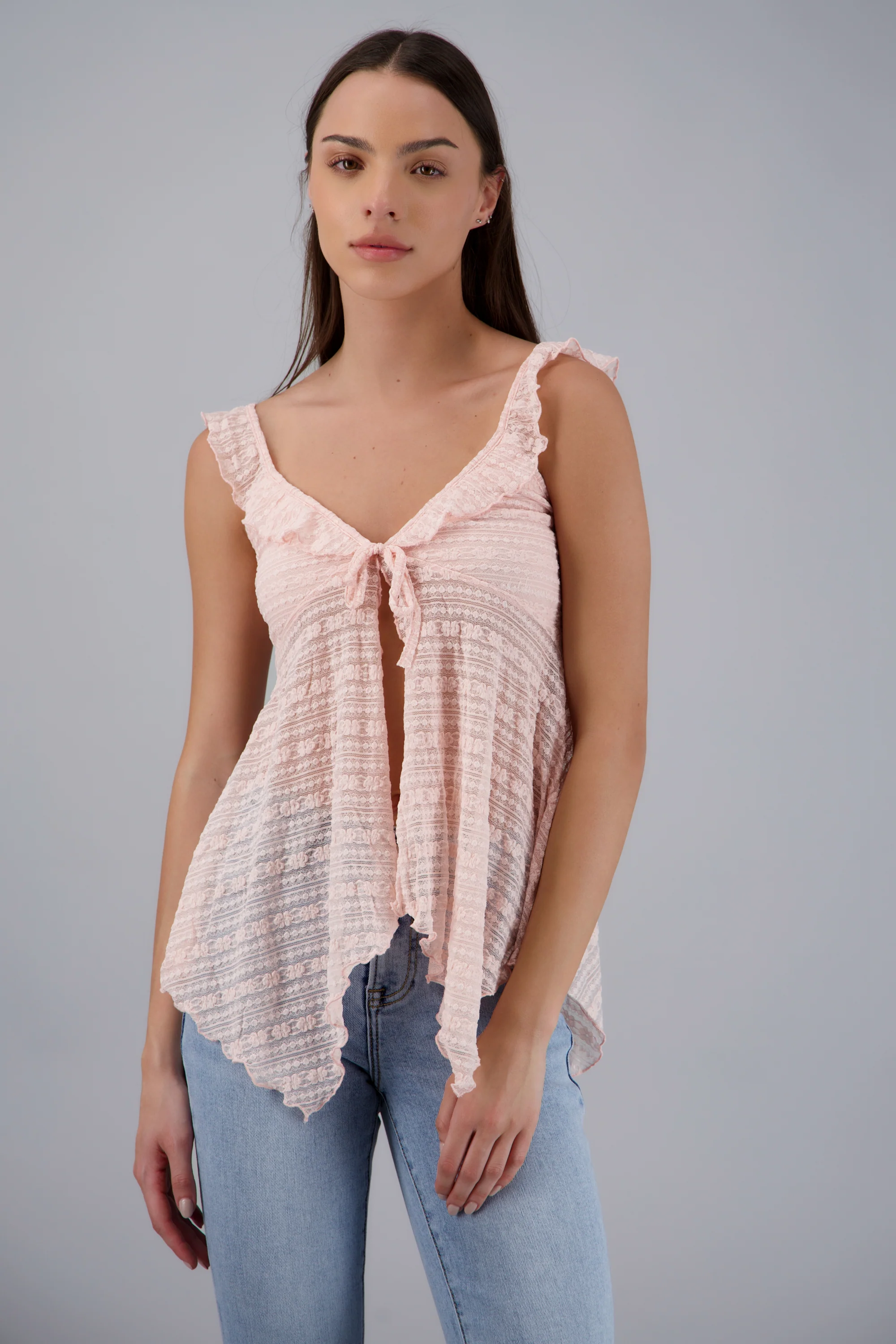 Blusa encaje asimetrico detalle olanes - Image 2