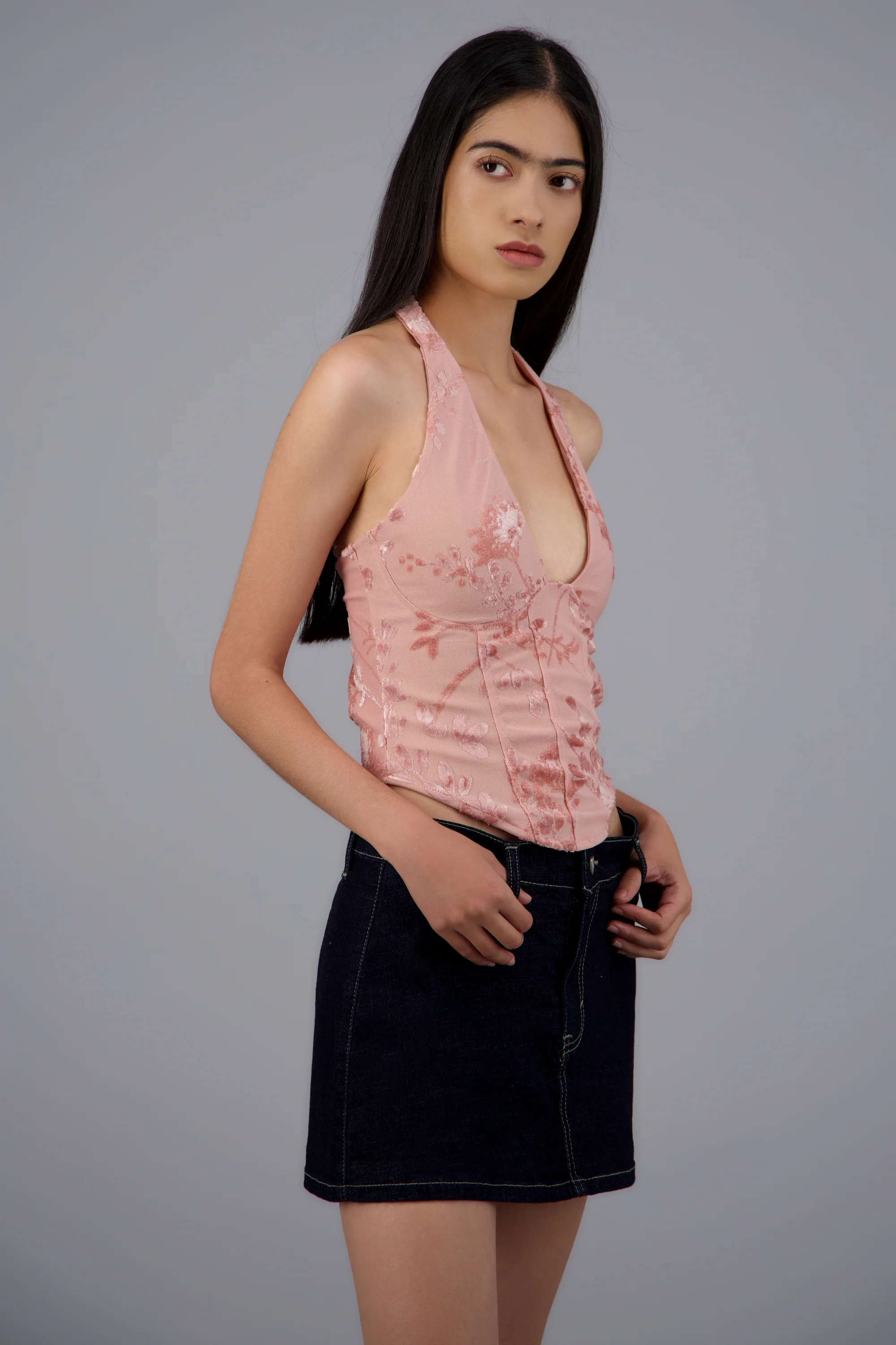 Blusa halter corset mesh flock con varillas - Image 2