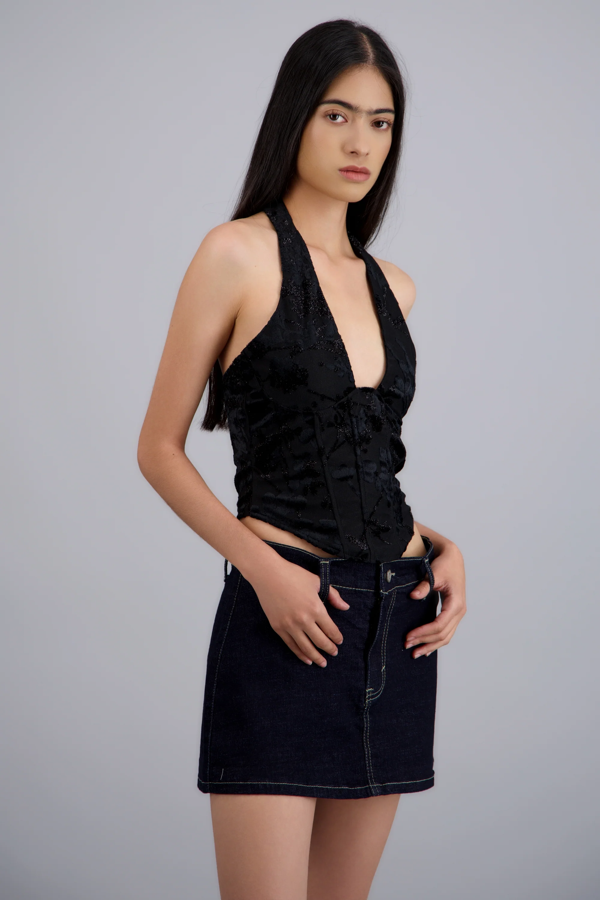 Blusa halter corset mesh flock con varillas - Image 2
