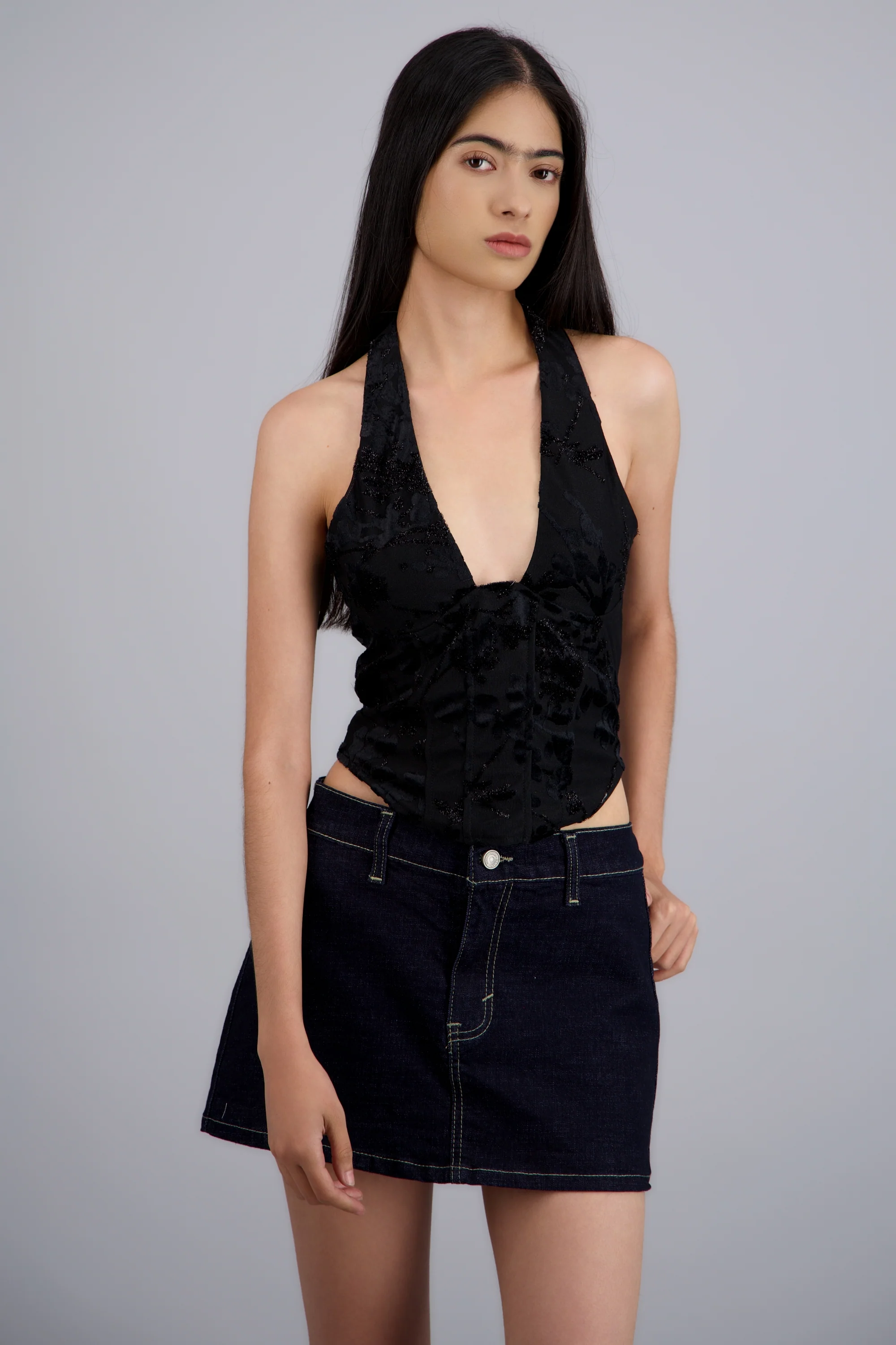 Blusa halter corset mesh flock con varillas - Image 3