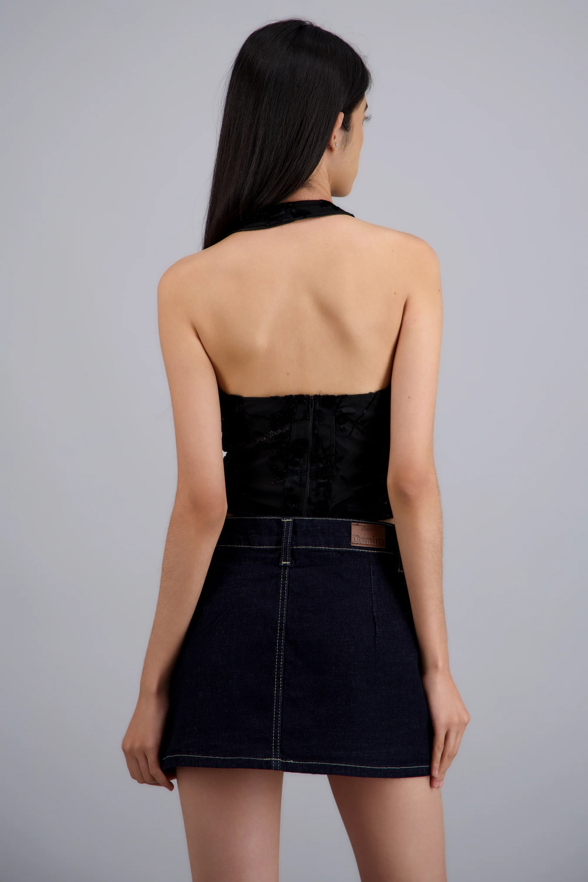 Blusa halter corset mesh flock con varillas - Image 4