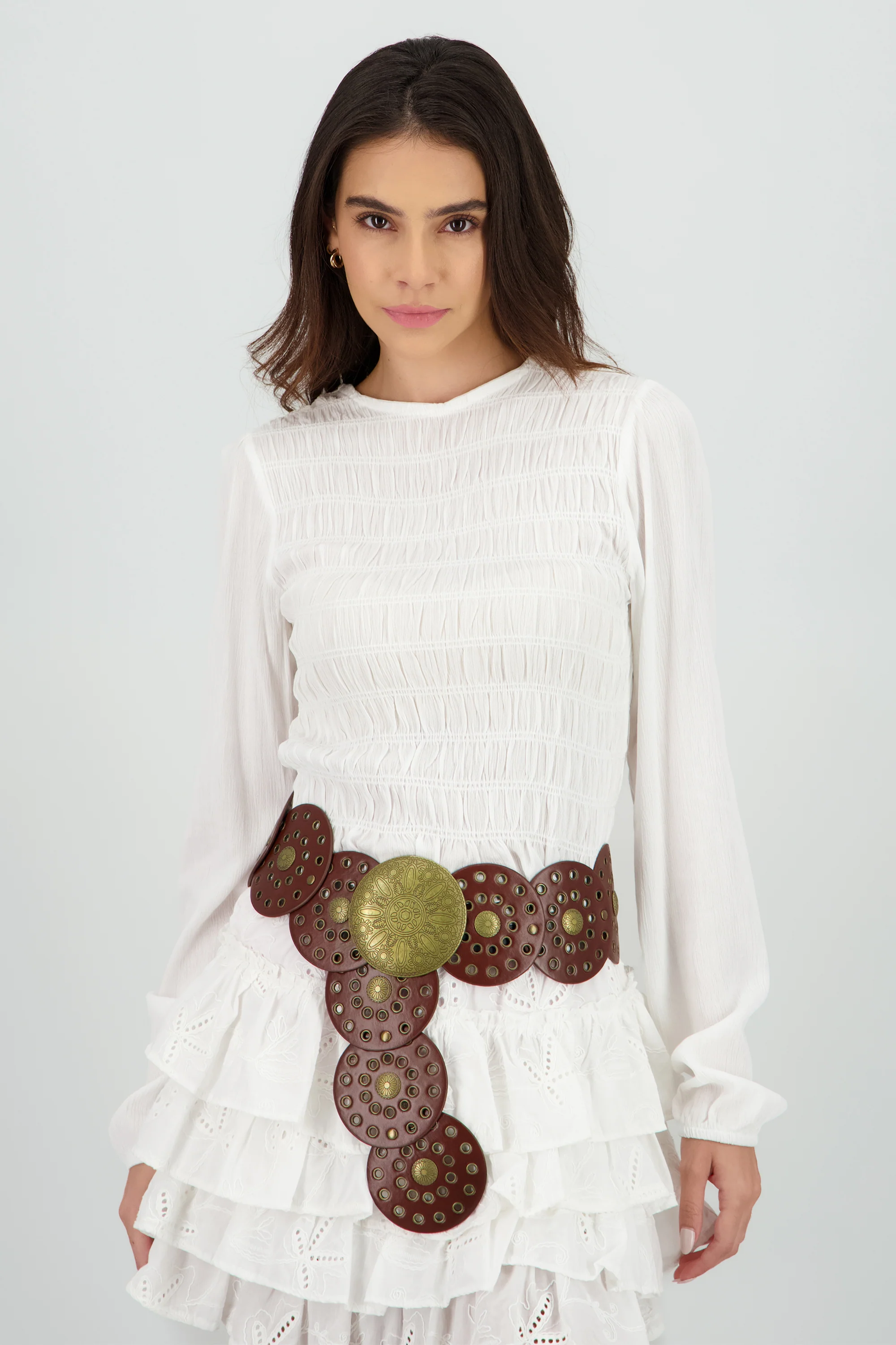 Blusa manga larga cuello redondo smock