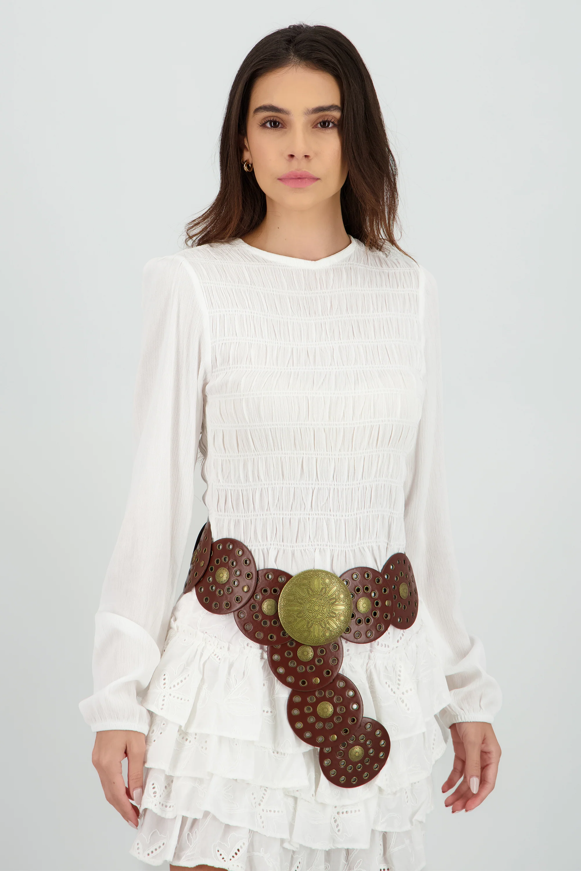 Blusa manga larga cuello redondo smock - Image 2