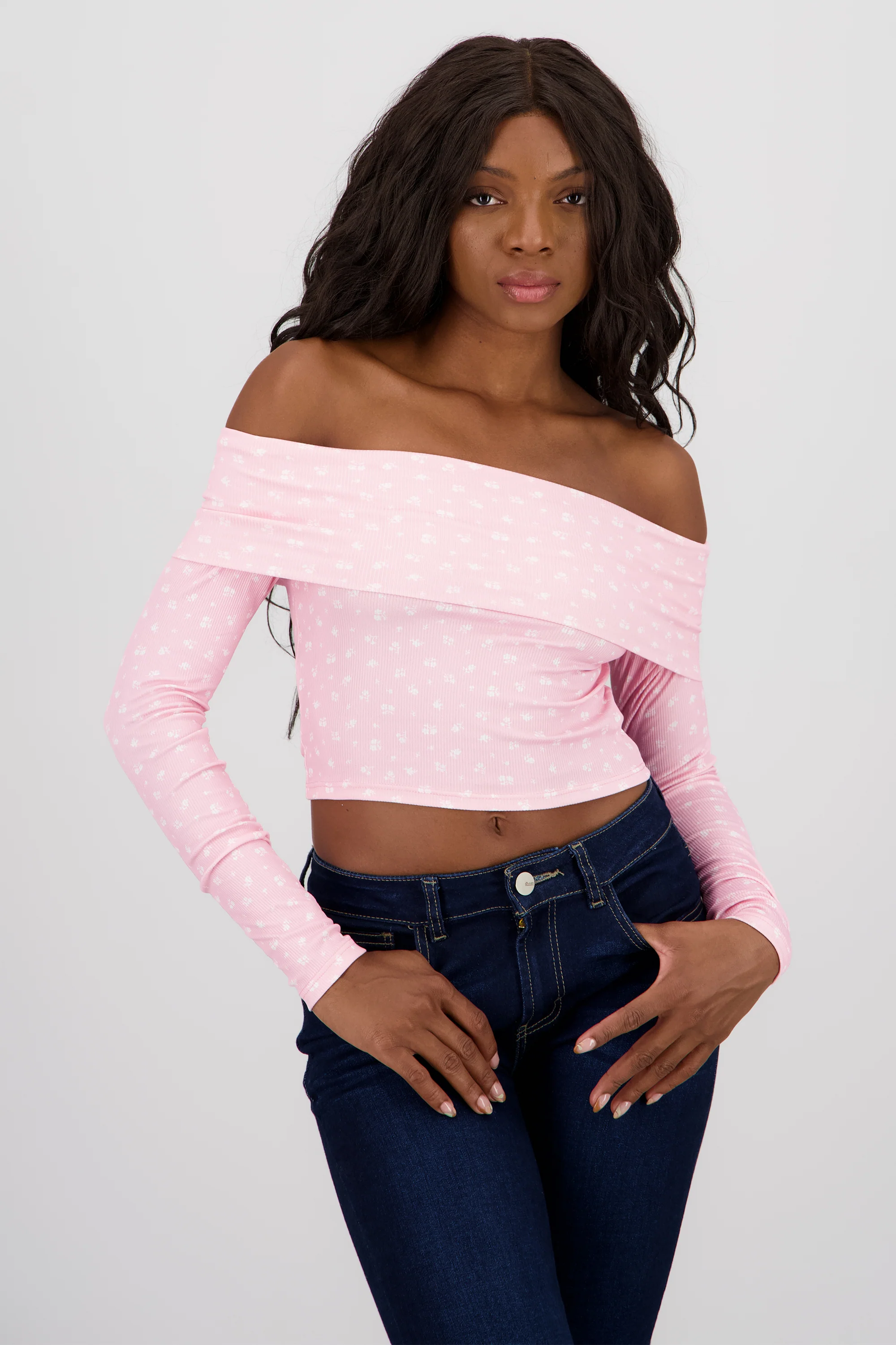 Blusa manga larga off shoulder mini flores - Image 2