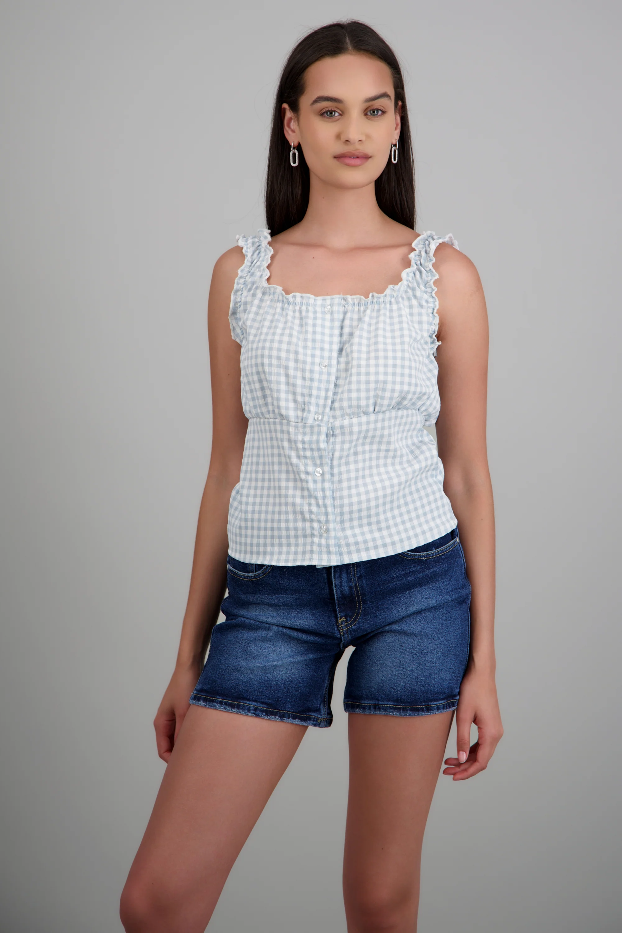 Blusa off shoulder detalle botones ginham - Image 3