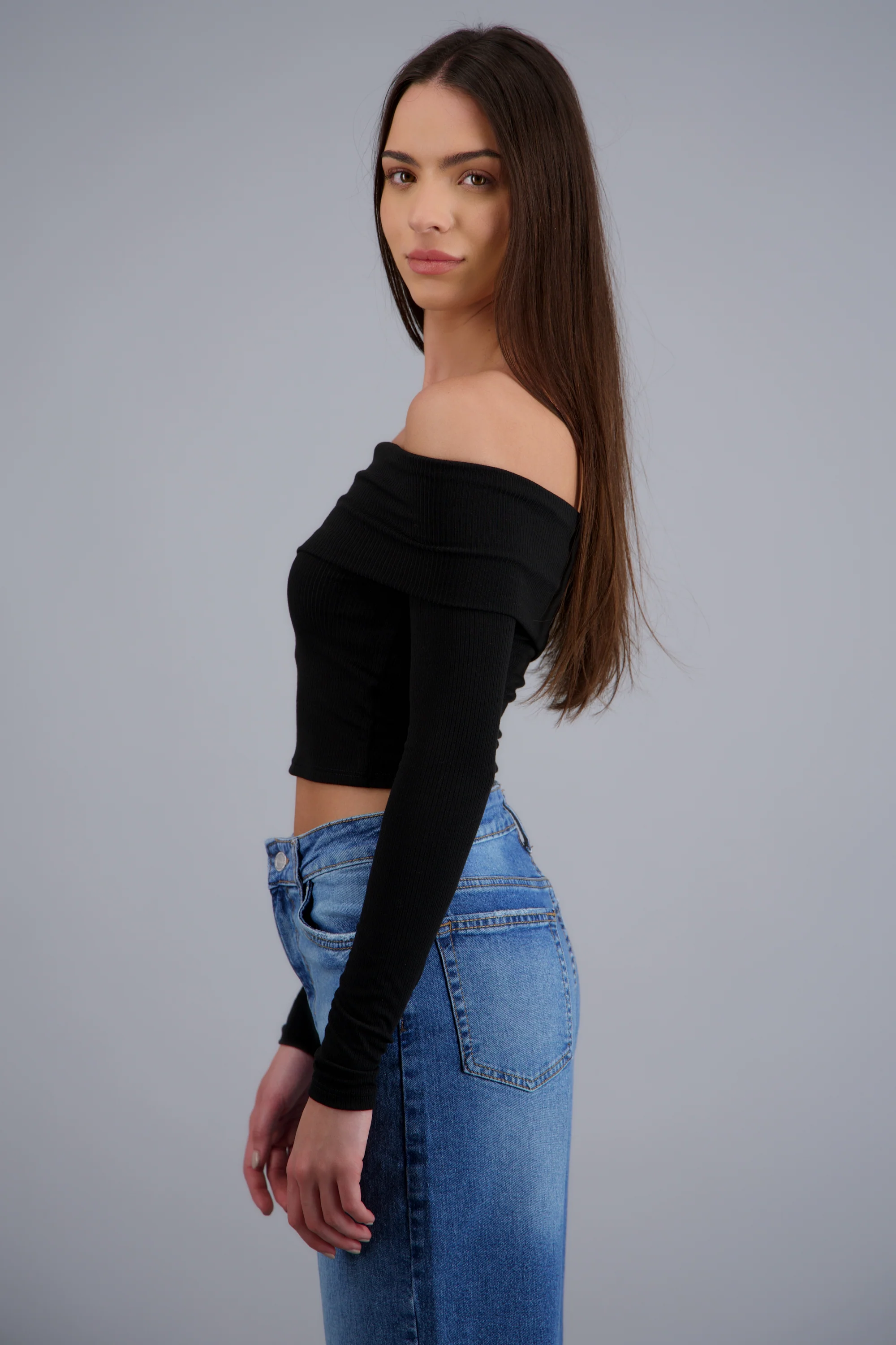 Blusa off shoulder manga larga rib - Image 2
