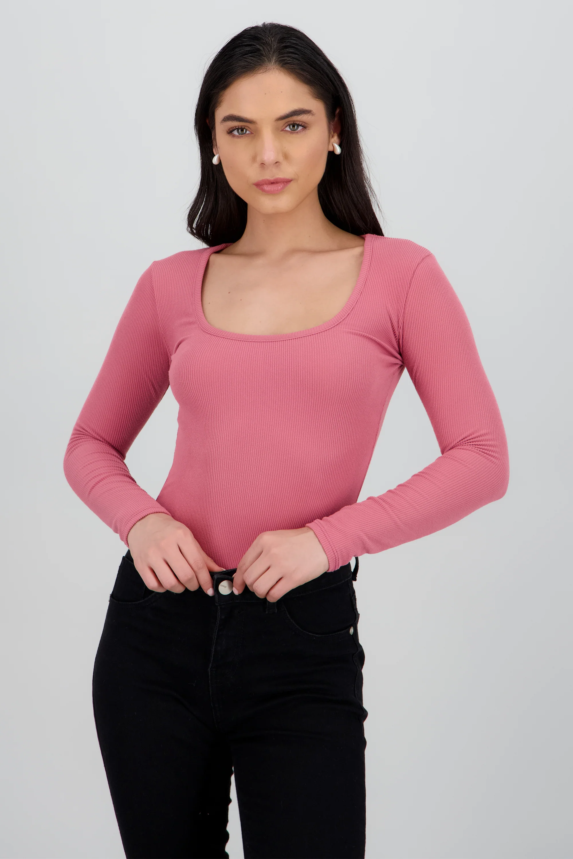 Body de manga larga con cuello cuadrado