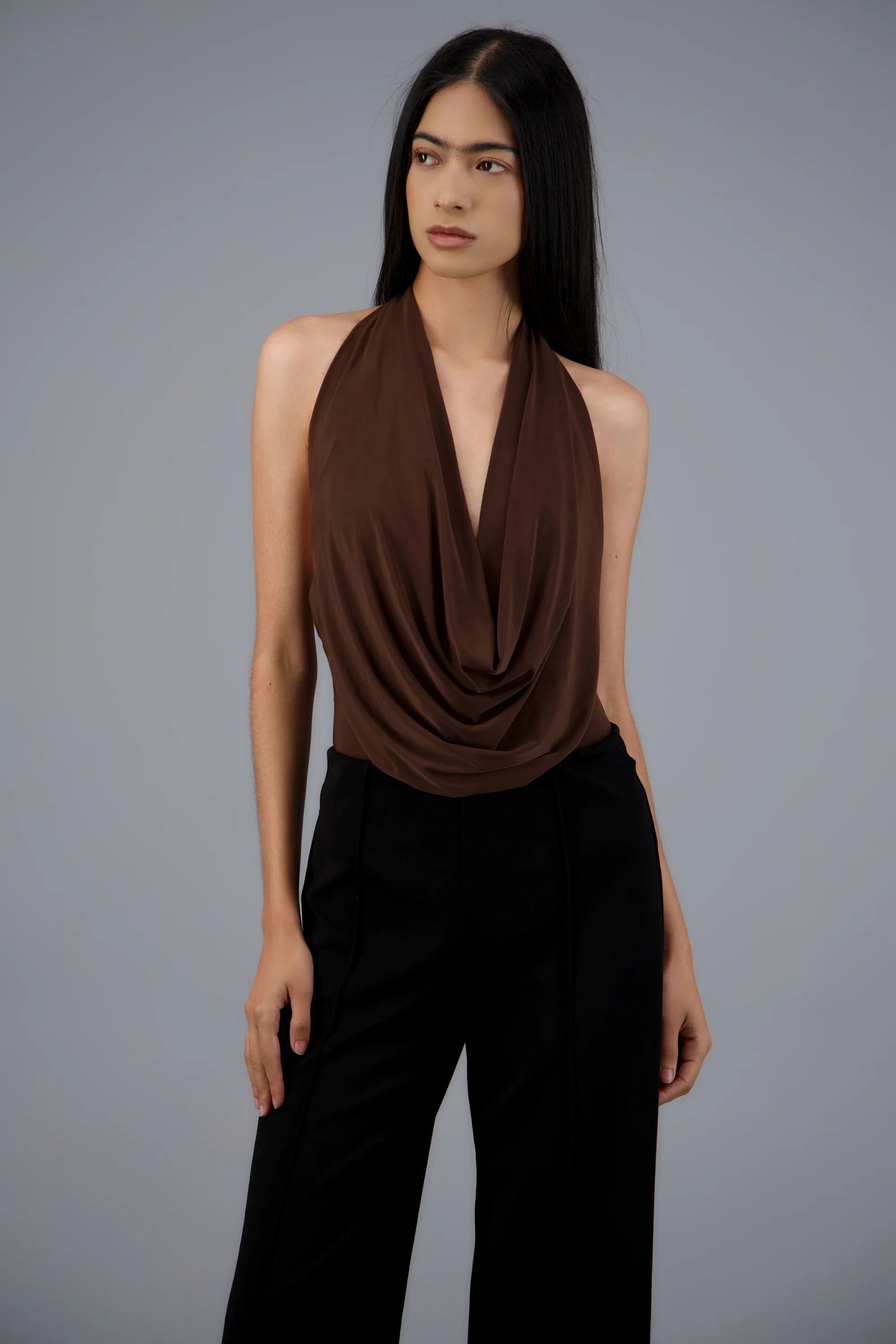 Bodysuit halter cuello cascada