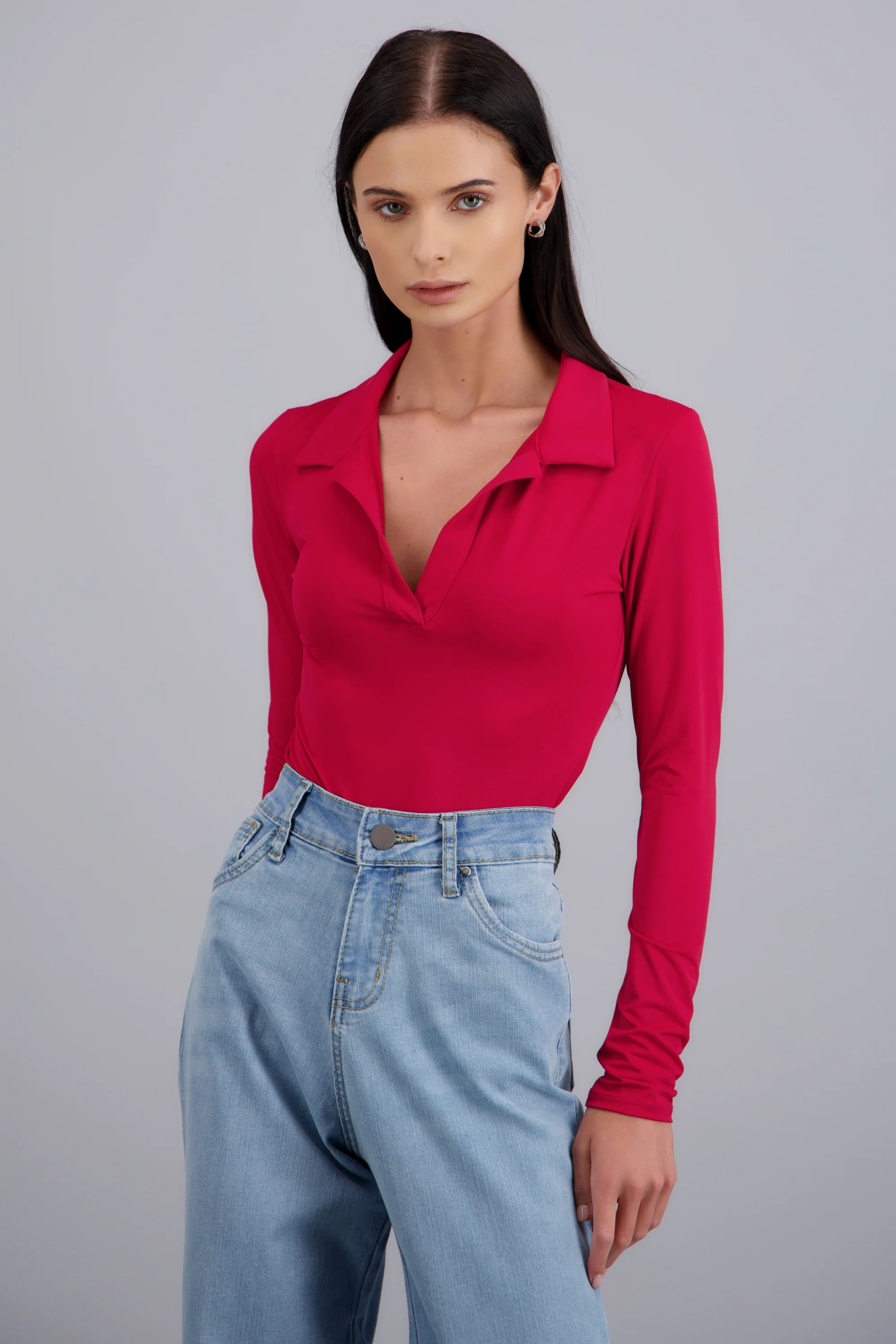 Bodysuit manga larga cuello polo