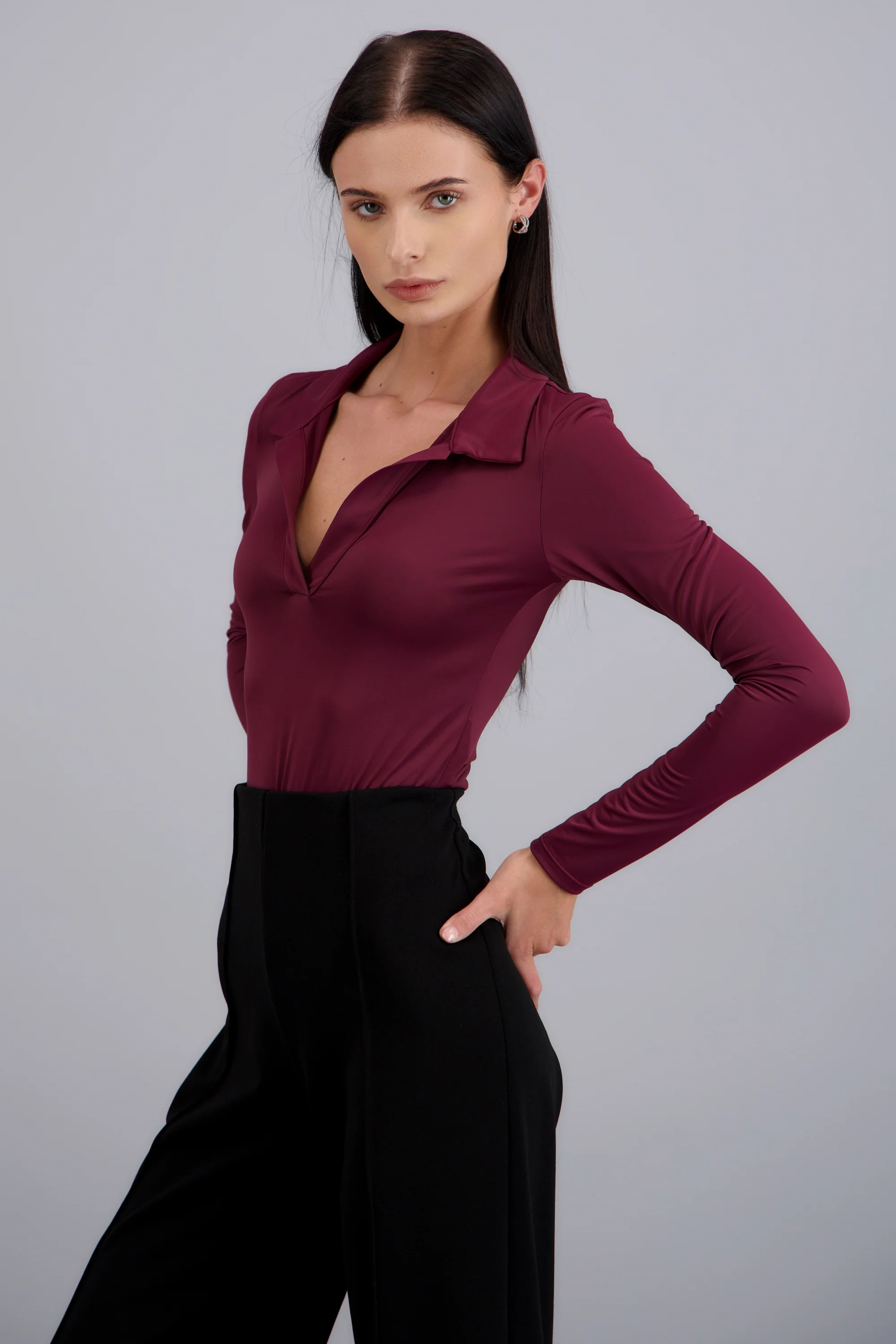 Bodysuit manga larga cuello polo