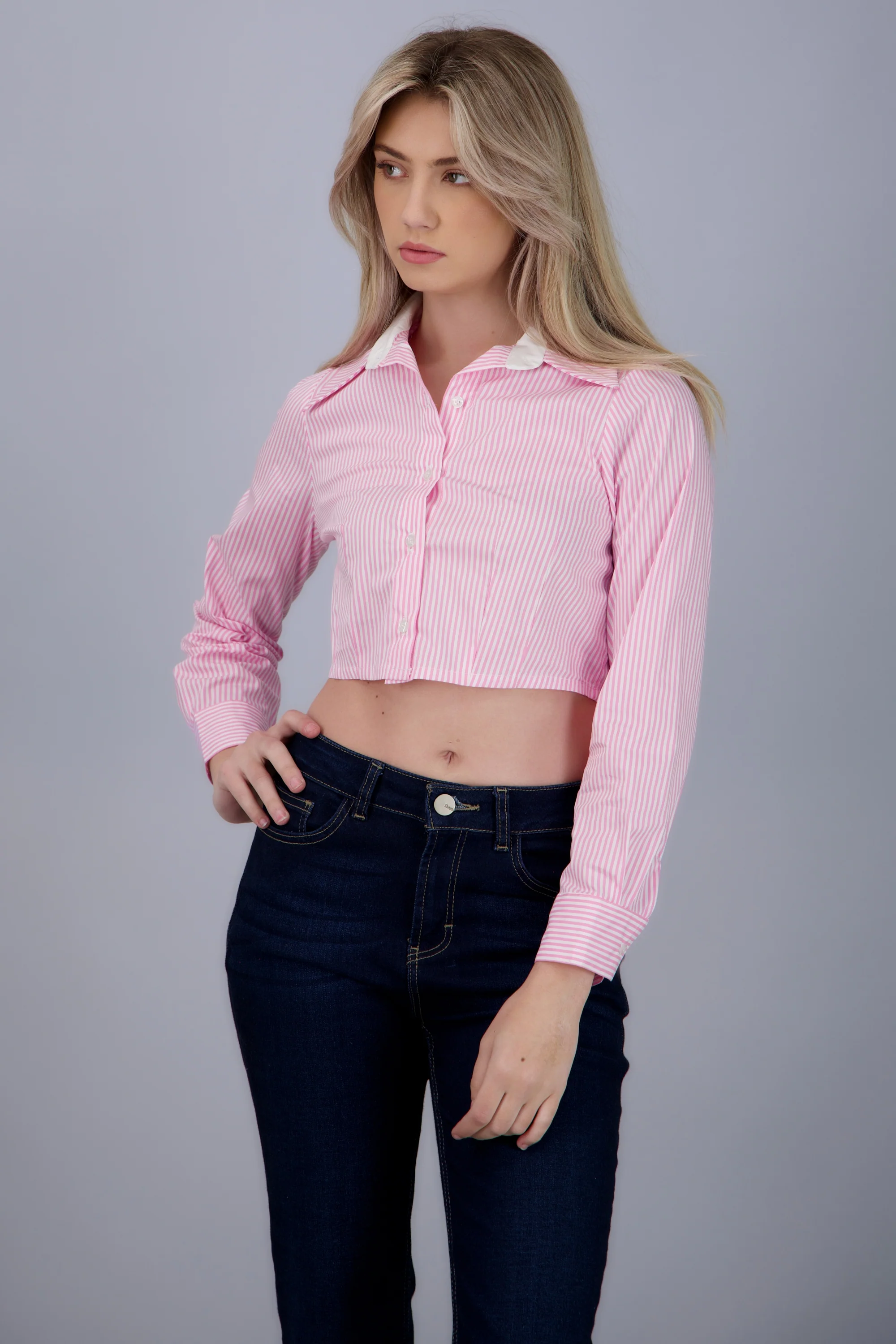 Camisa crop de rayas con pinzas