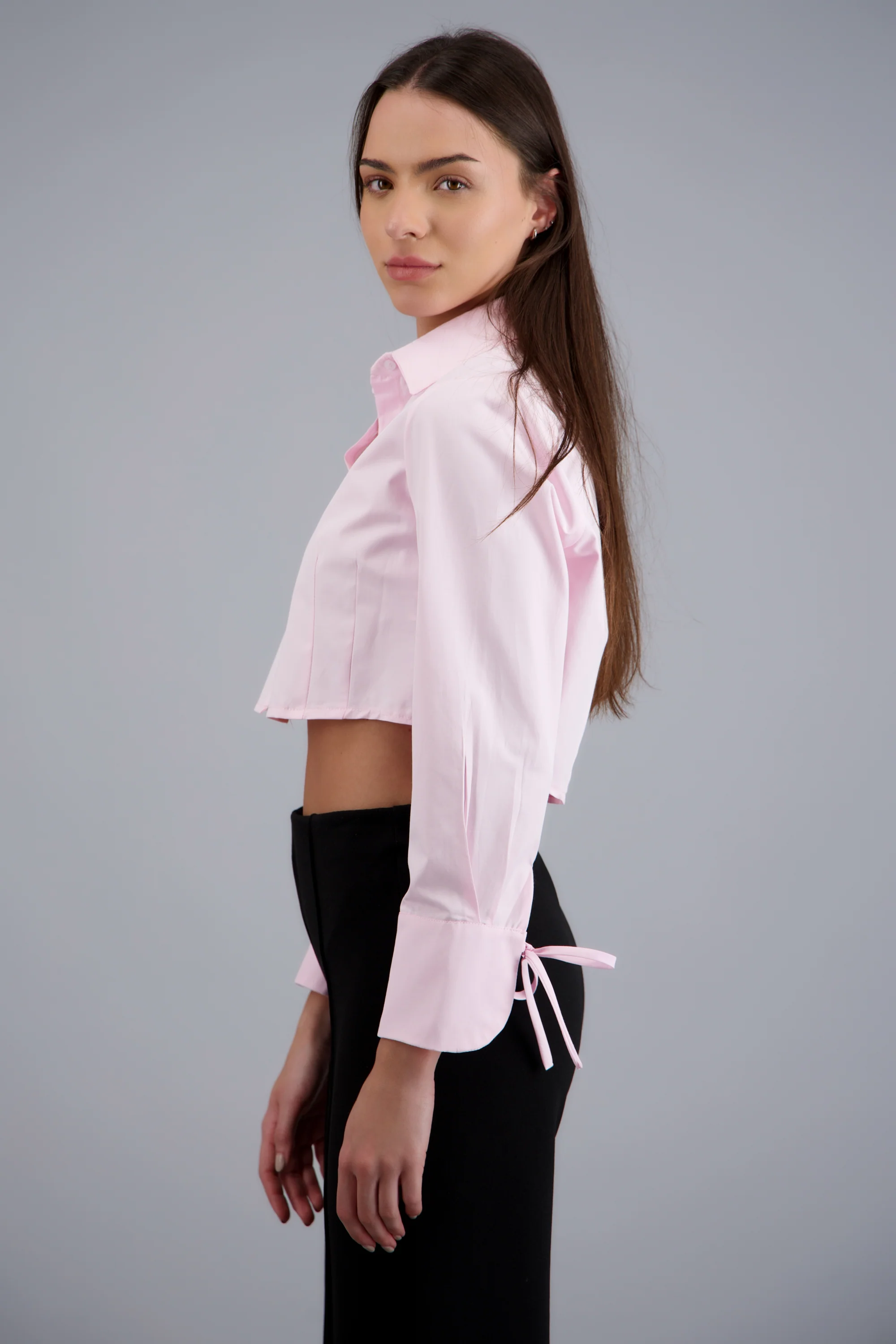 Camisa crop manga larga detalle pinzas - Image 3