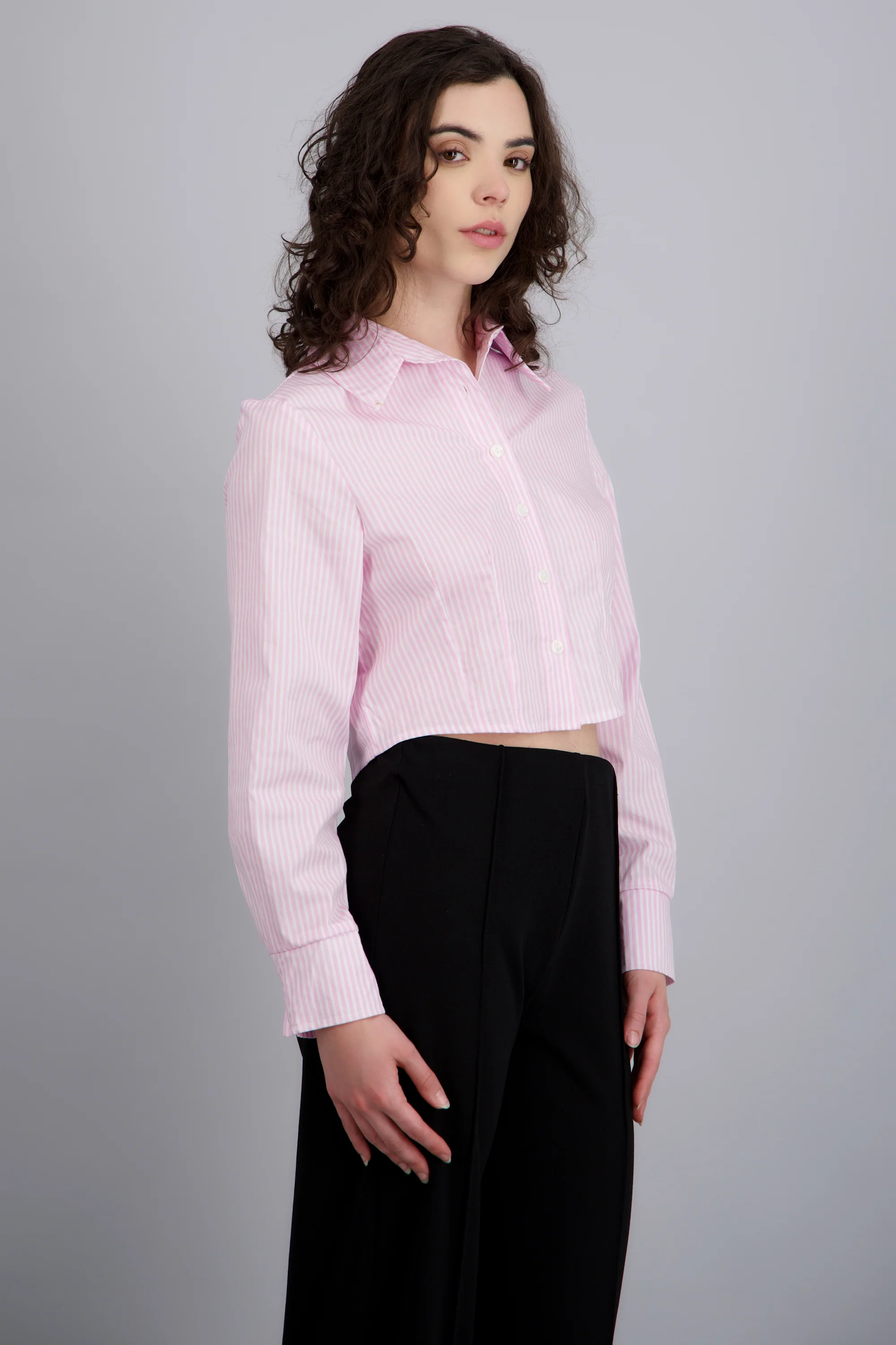 Camisa crop manga larga detalle pinzas - Image 2