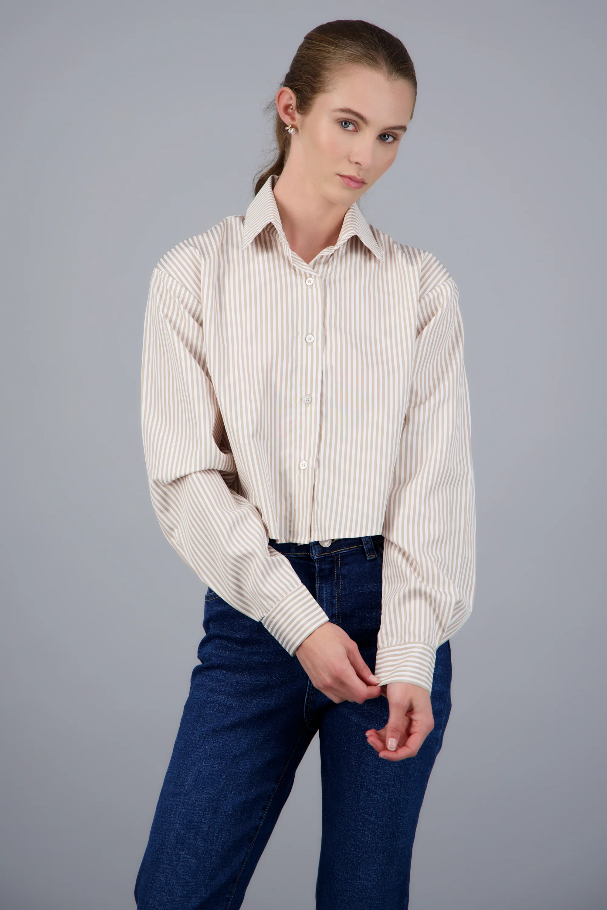 Camisa crop manga larga rayas