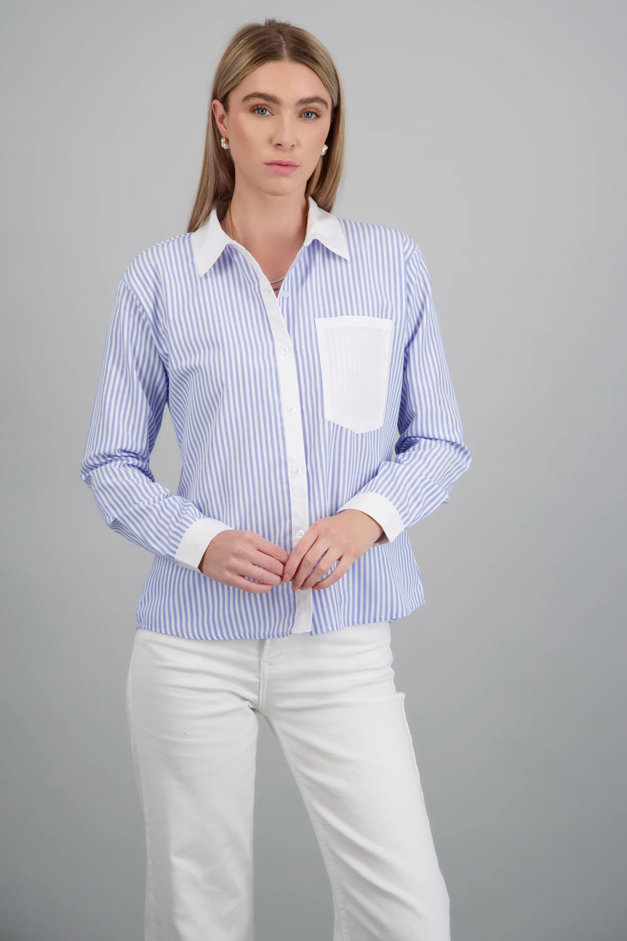 Camisa rayada detalle contraste - Image 3
