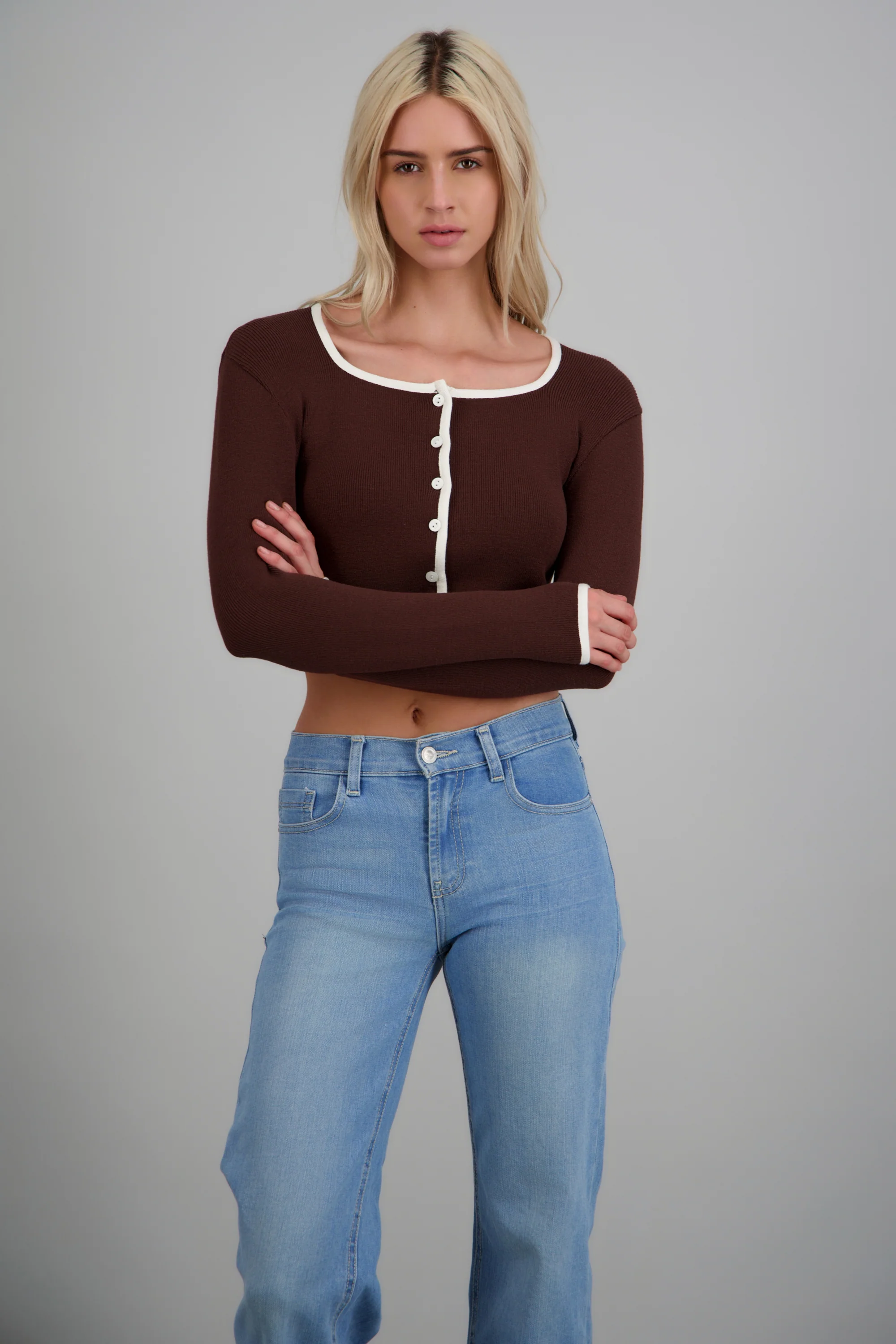 Cardigan escote cuadrado contraste - Image 3