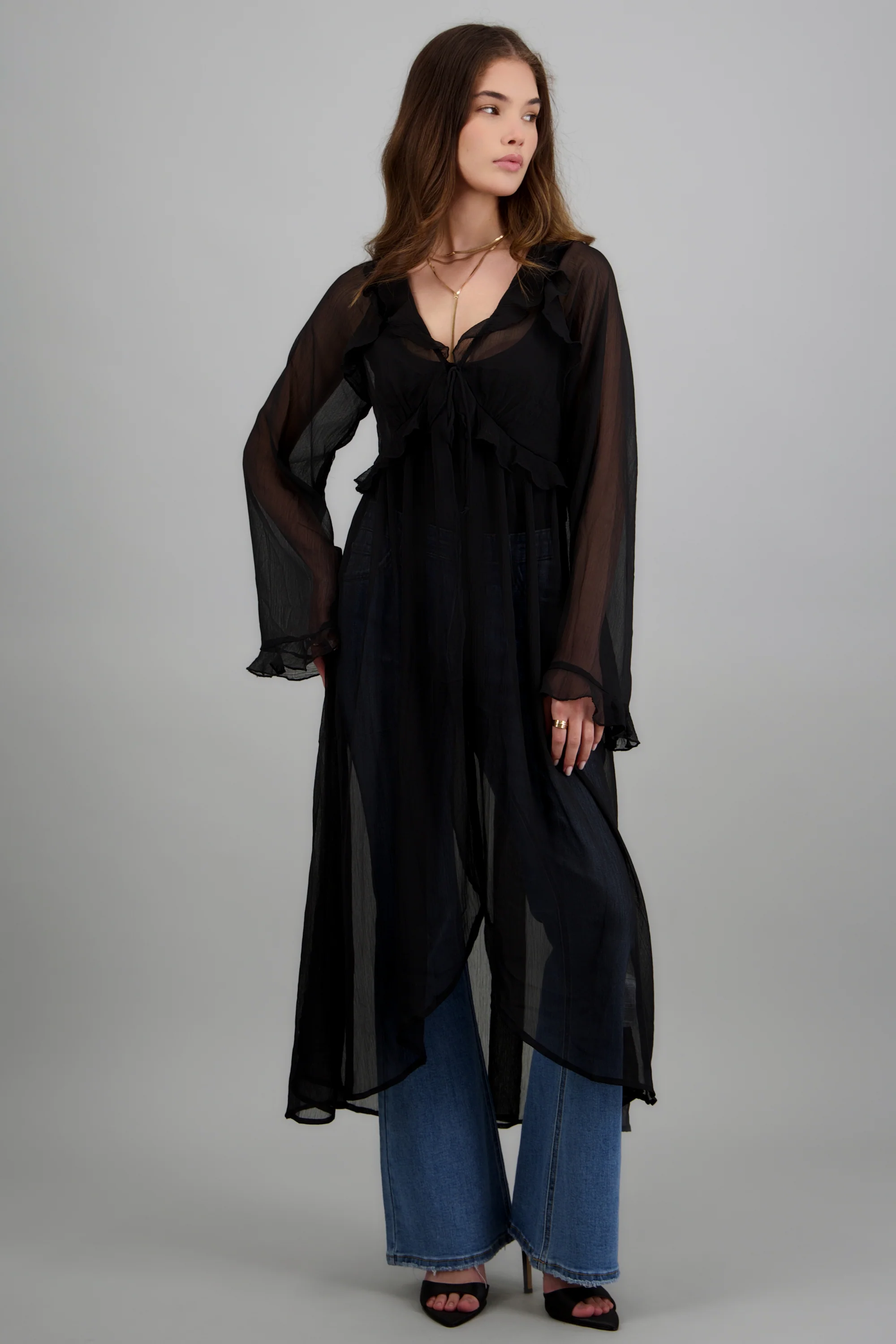Cardigan ligero transparente con olanes - Image 2