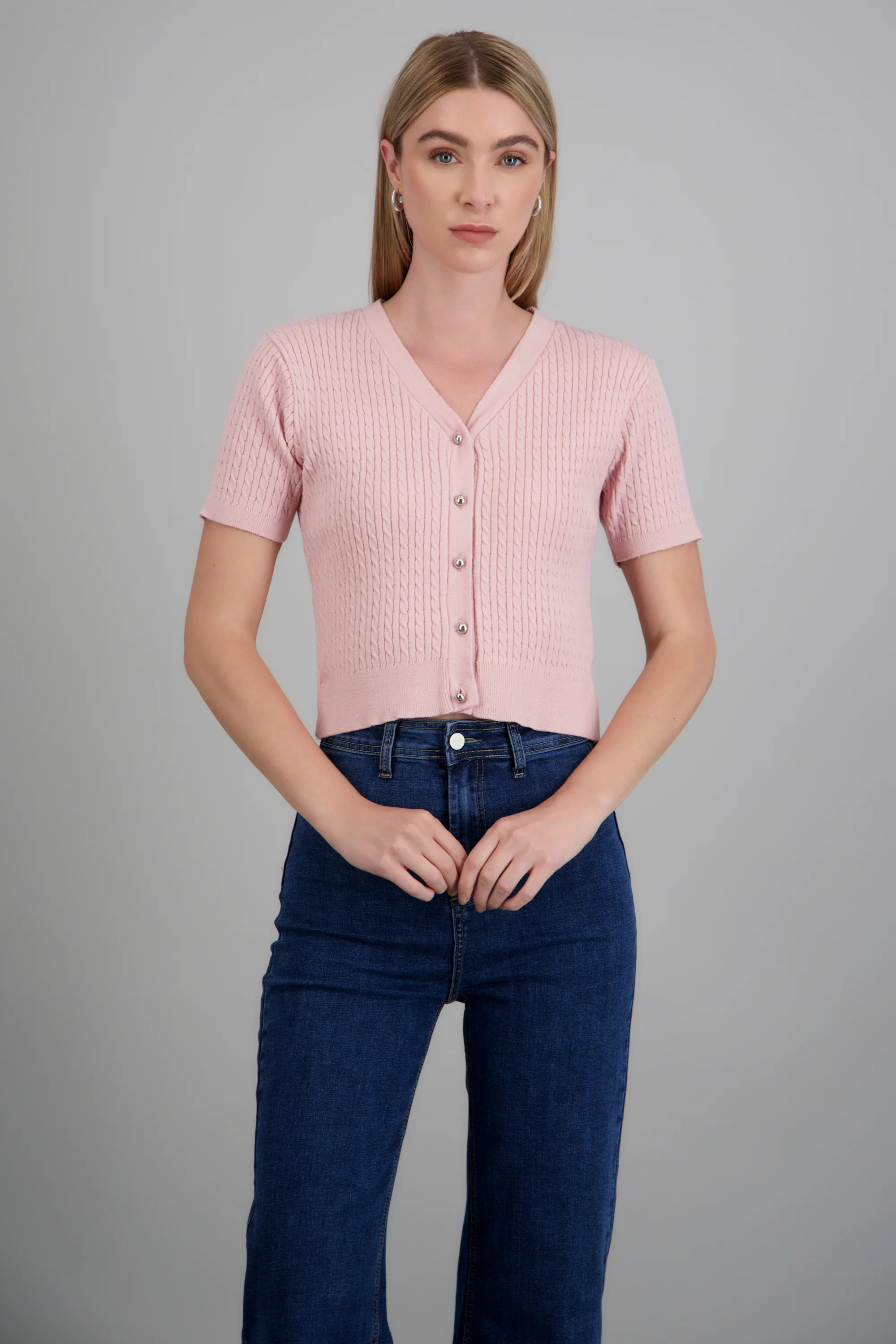 Cardigan manga corta tejido cadena