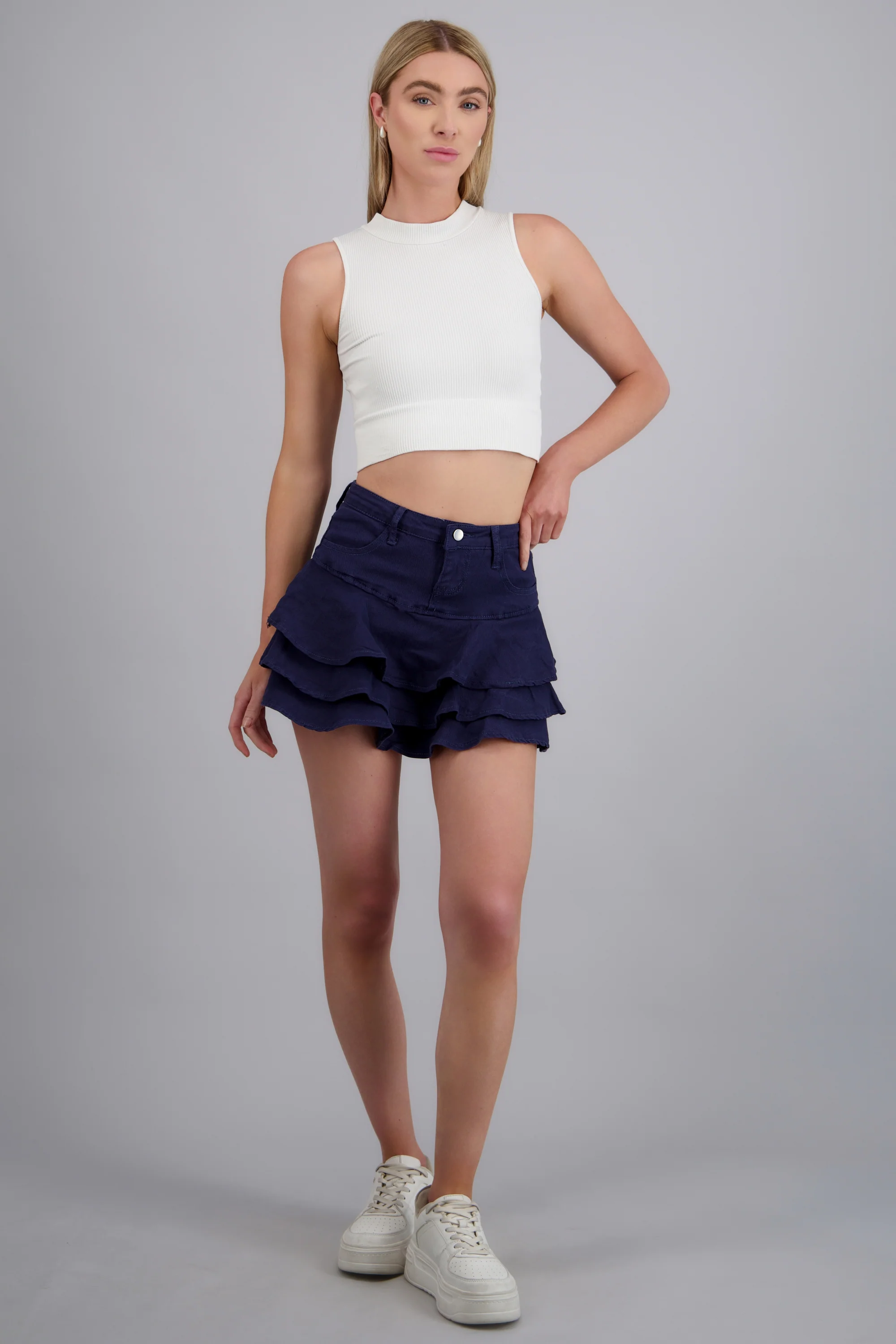 Falda denim triple olan