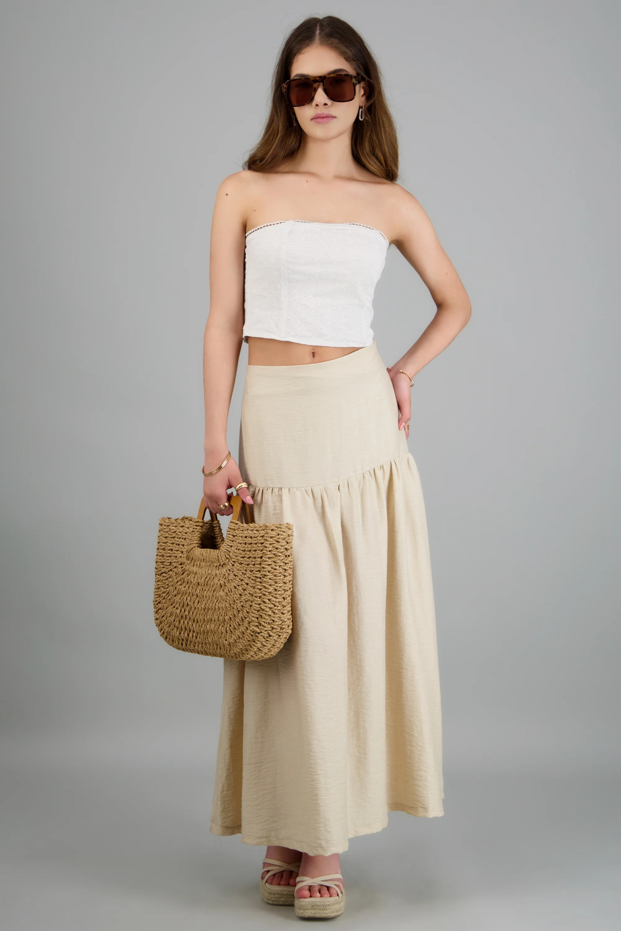 Falda maxi detalle fruncido