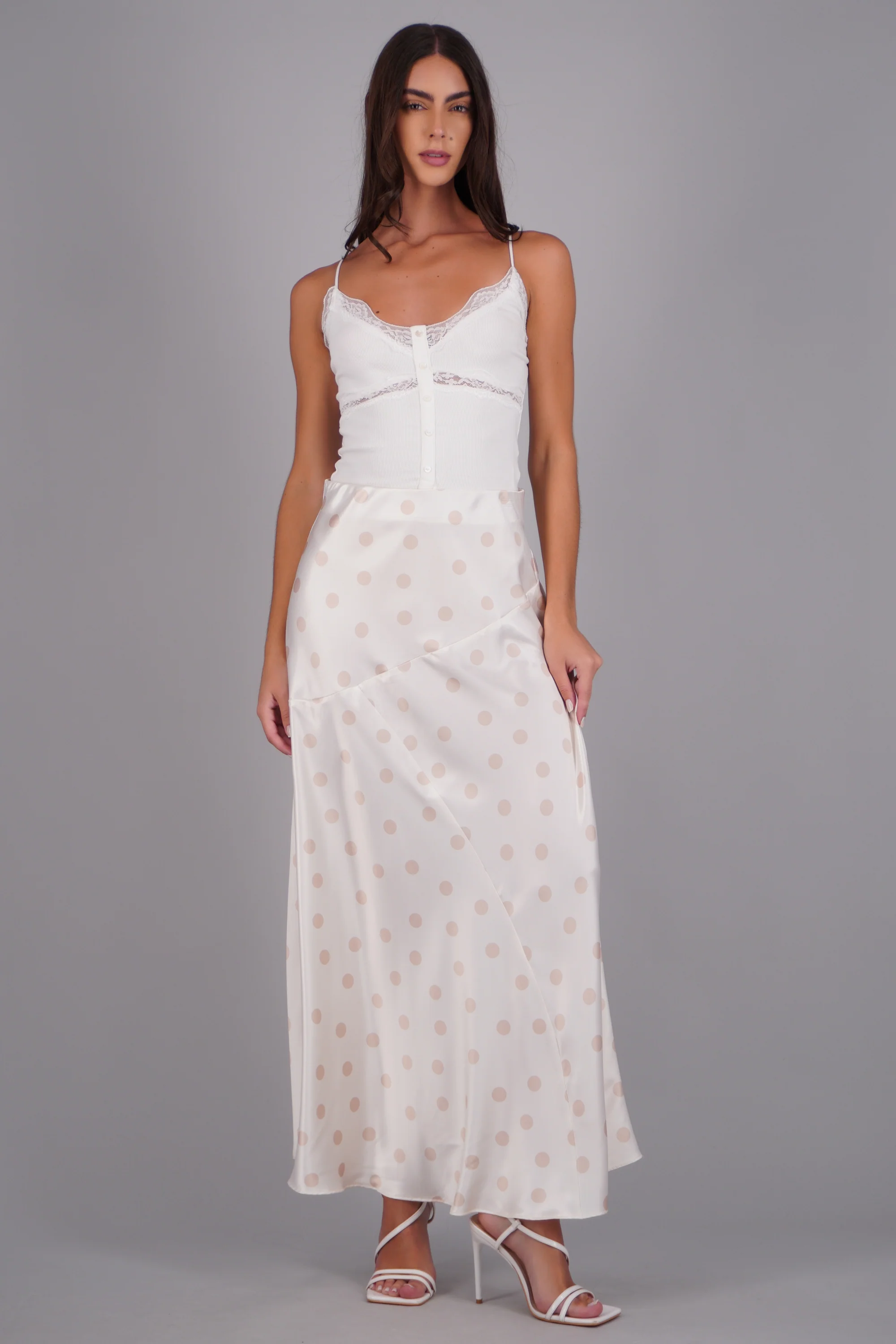 Falda midi de satin polka dots