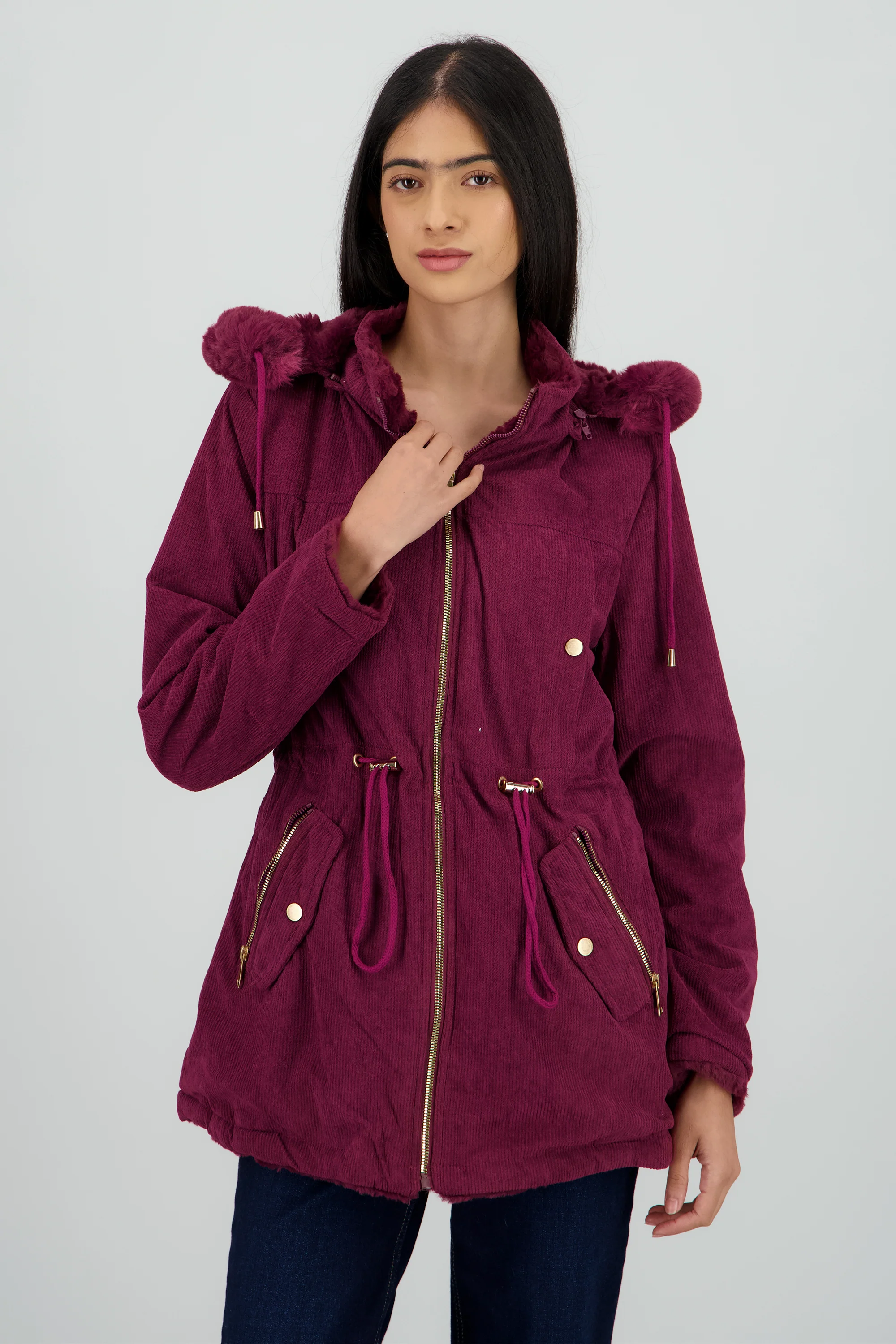 Gabardina doble vista con gorro