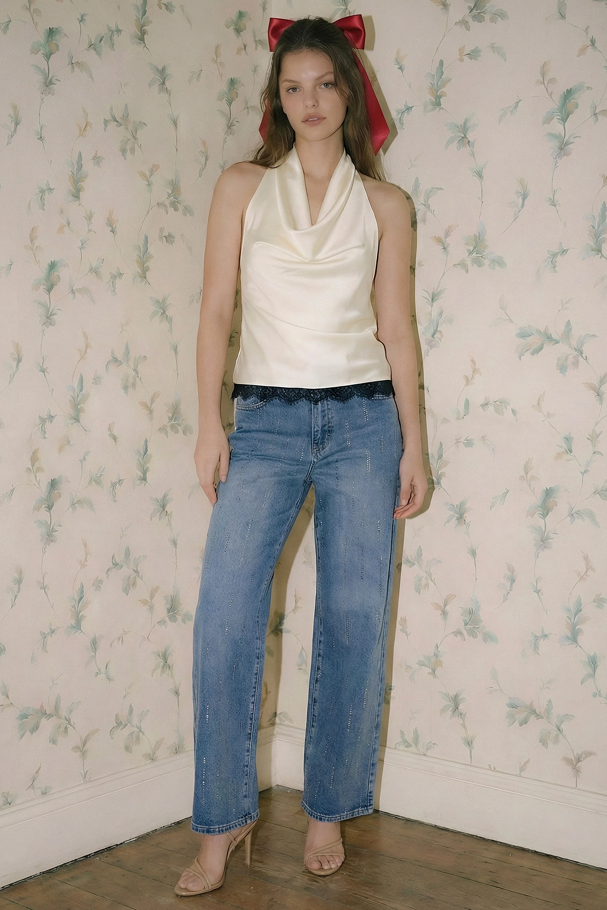 Jeans straight brillo tiras