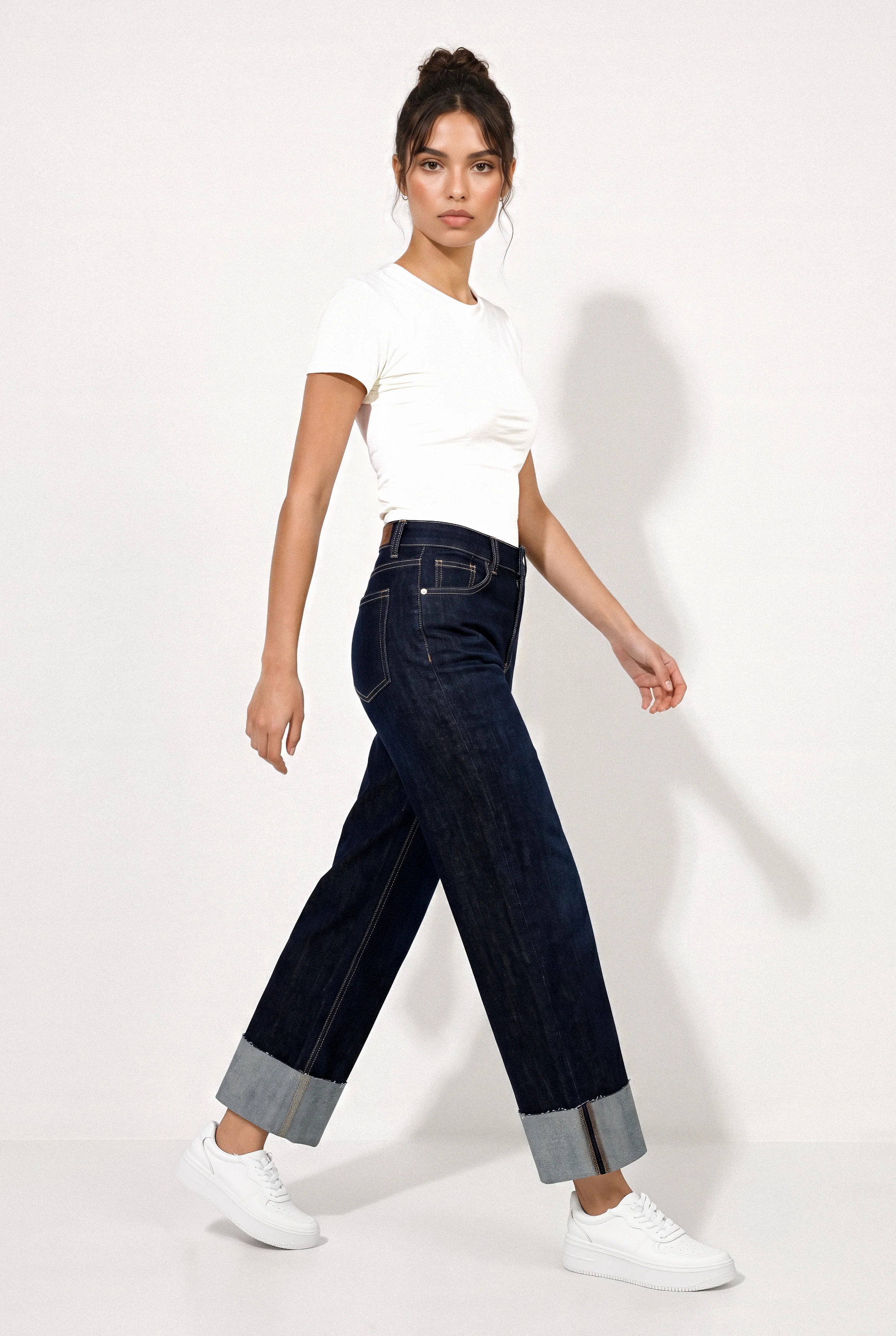 Jeans wide leg dobladillo