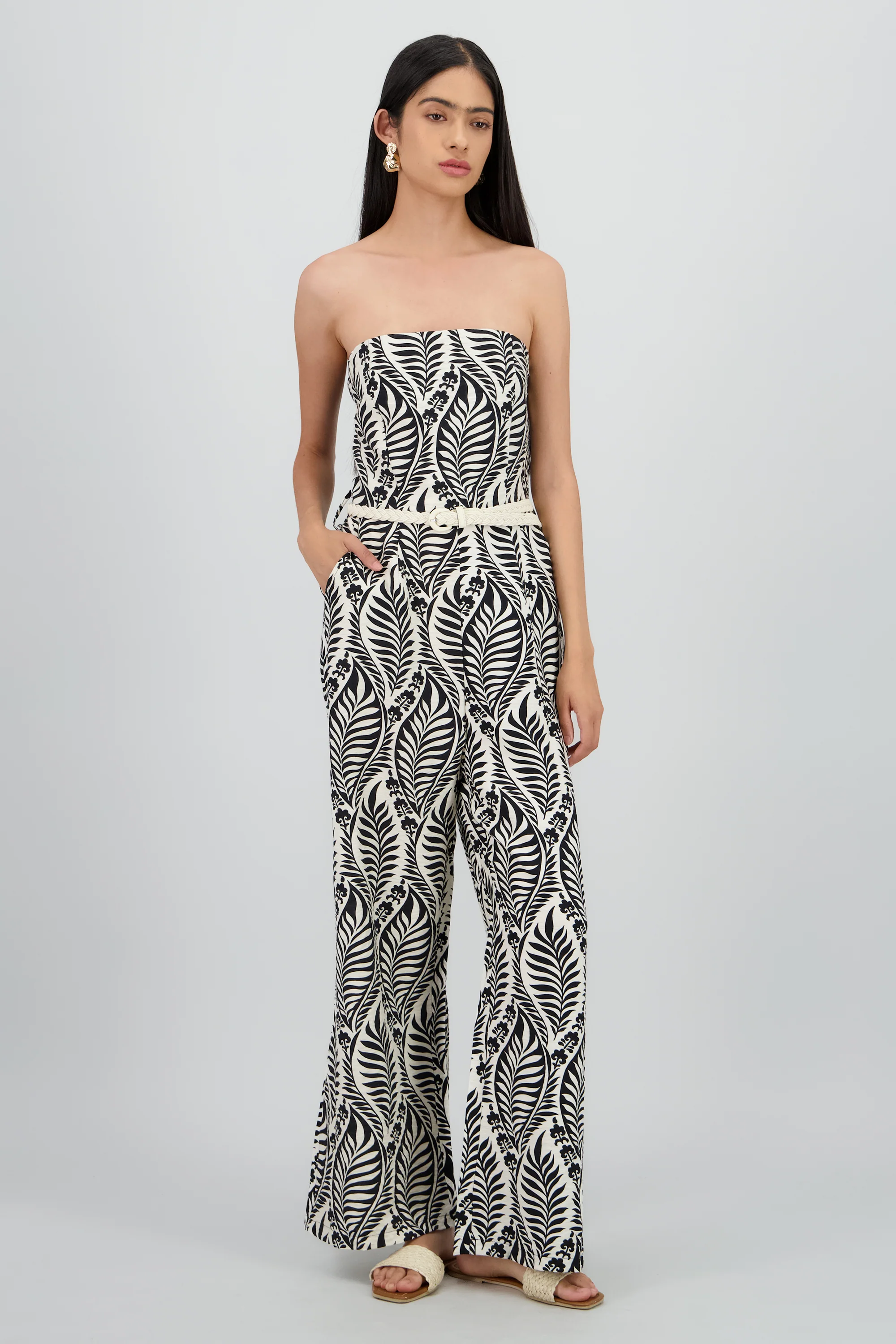 Jumpsuit strapless estampado con cinturon