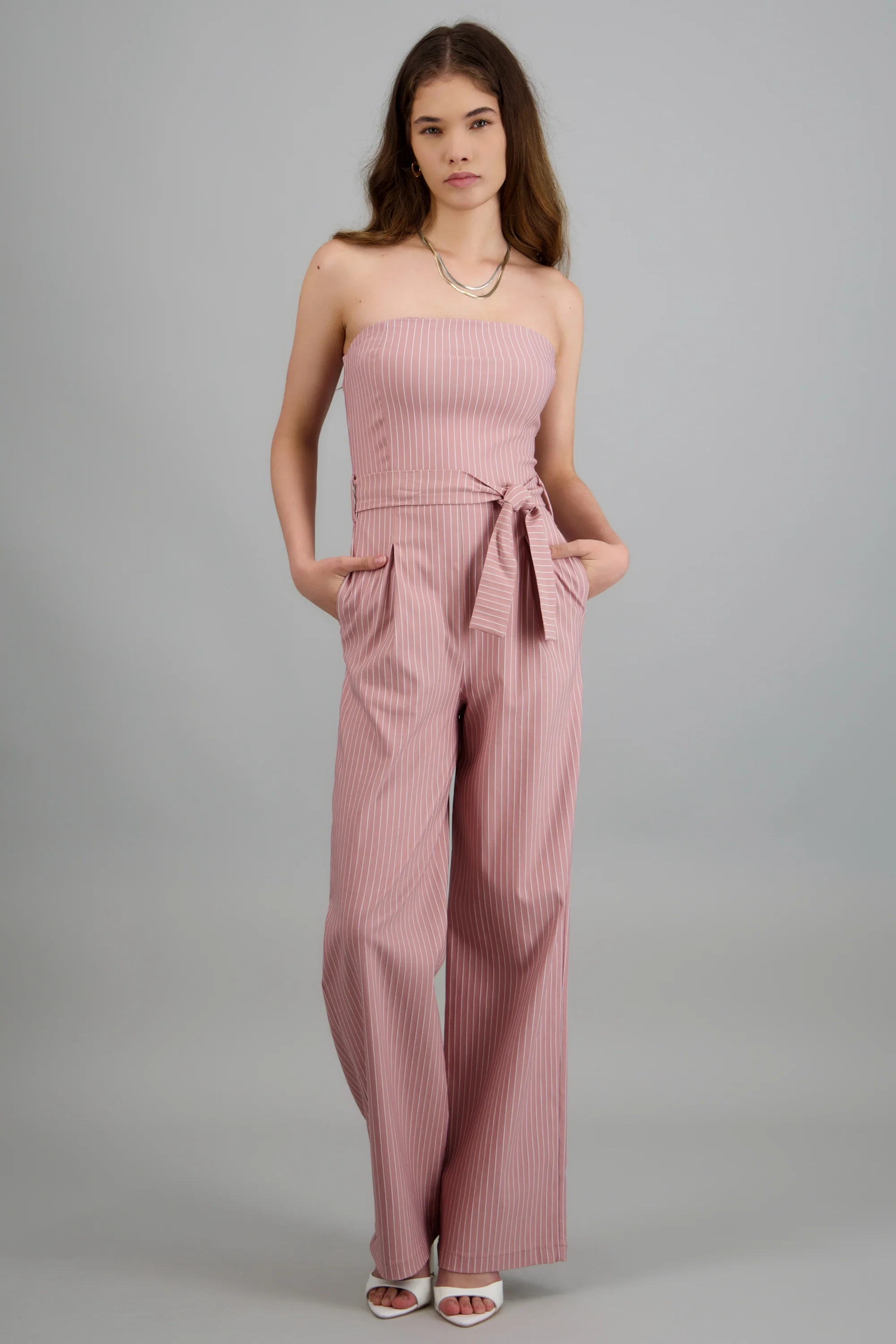 Jumpsuit strapless rayas detalle laso
