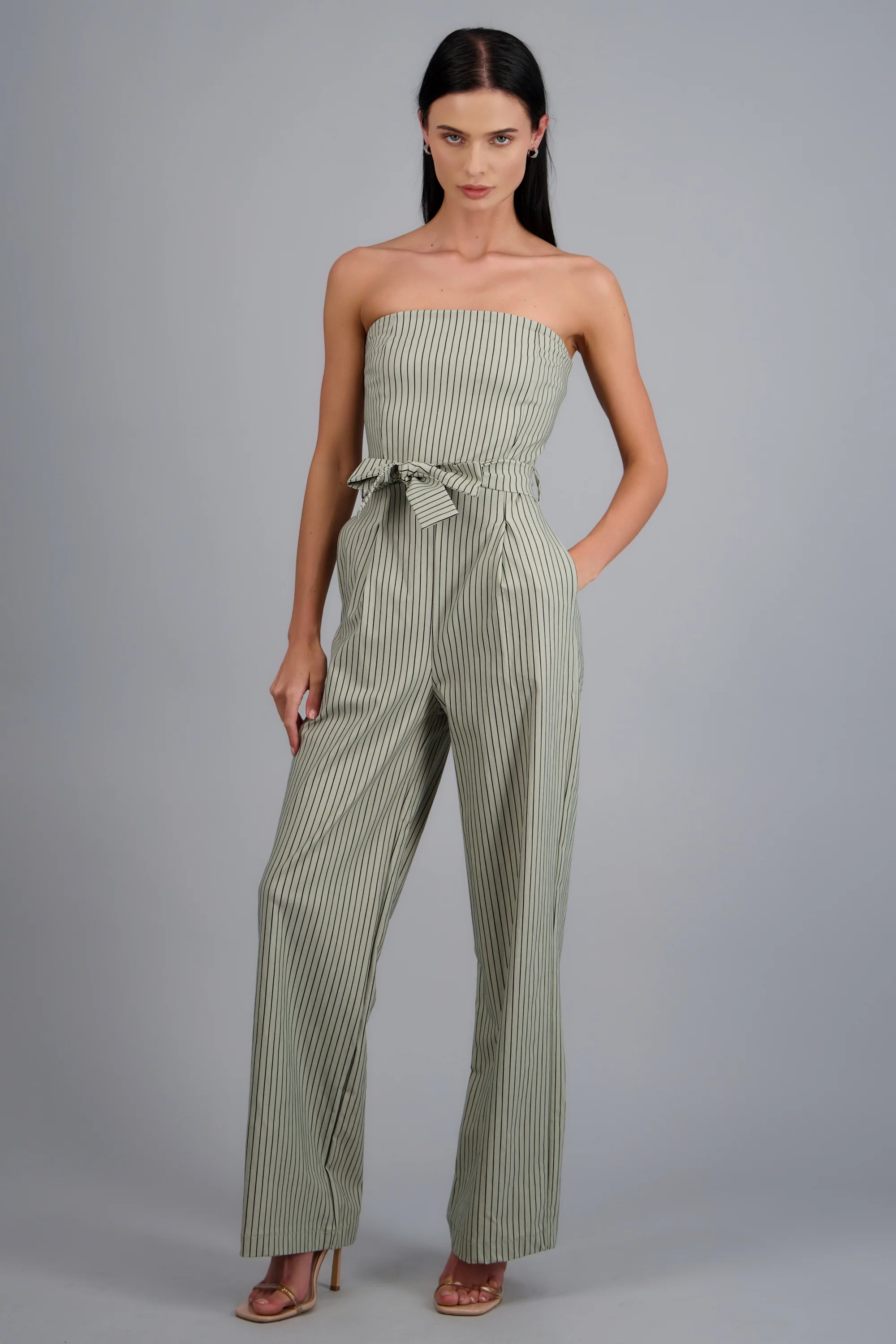 Jumpsuit strapless rayas detalle laso