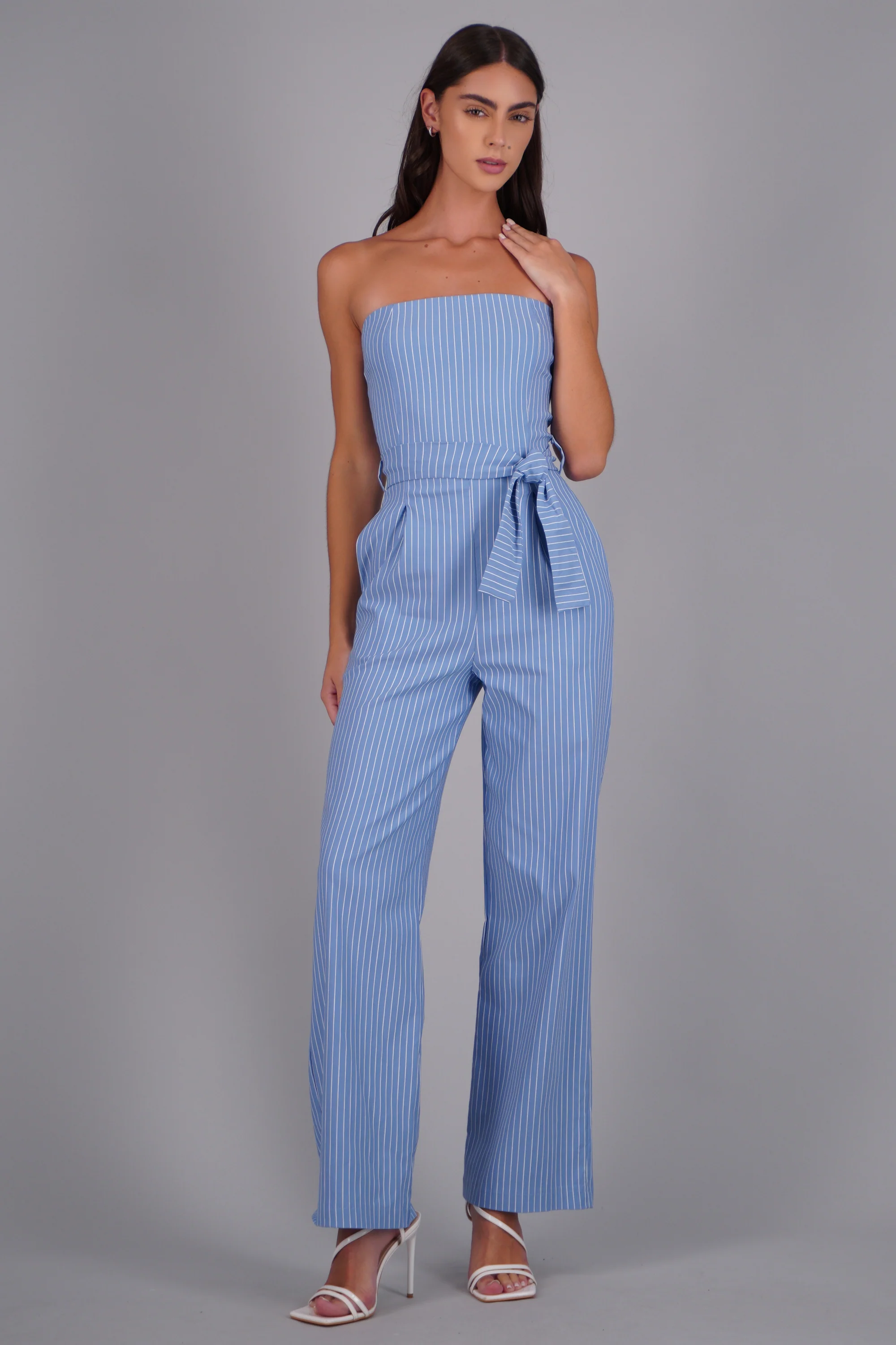 Jumpsuit strapless rayas detalle laso - Image 3