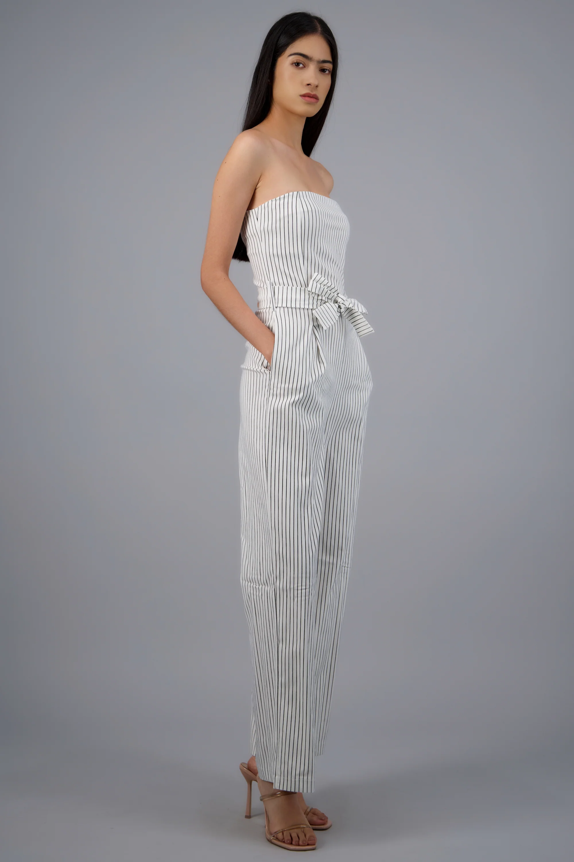 Jumpsuit strapless rayas detalle laso - Image 3