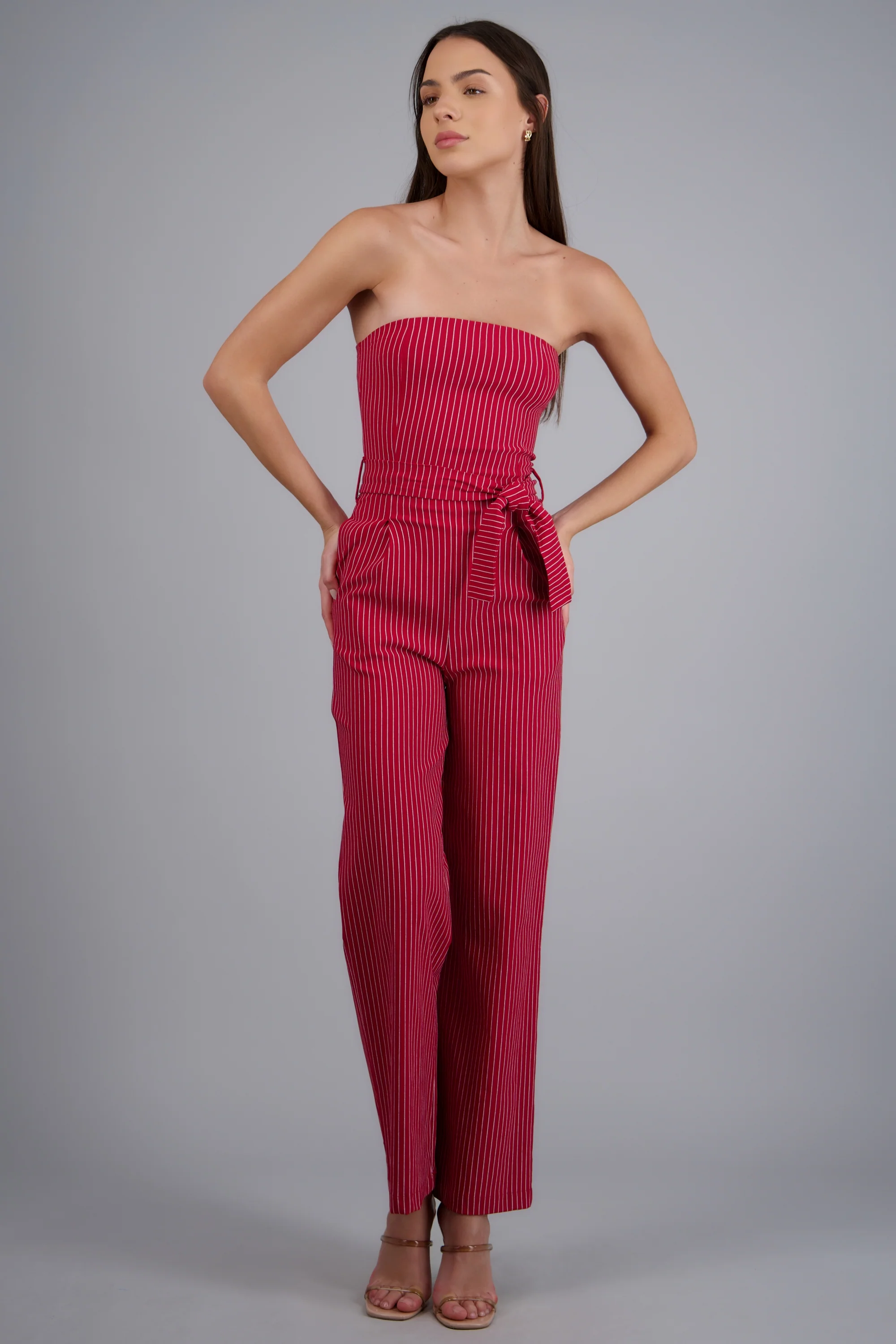 Jumpsuit strapless rayas detalle laso