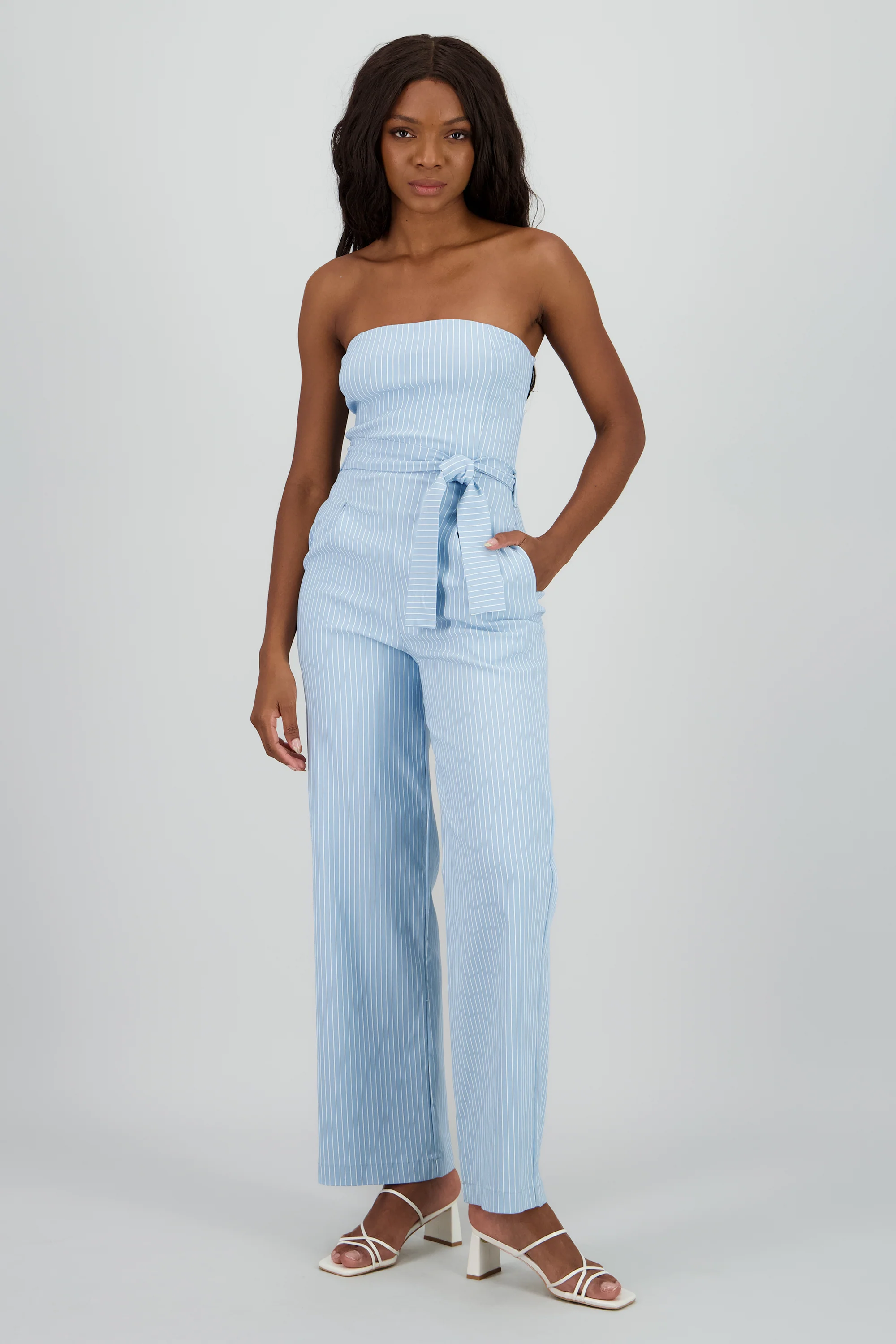Jumpsuit strapless rayas detalle laso