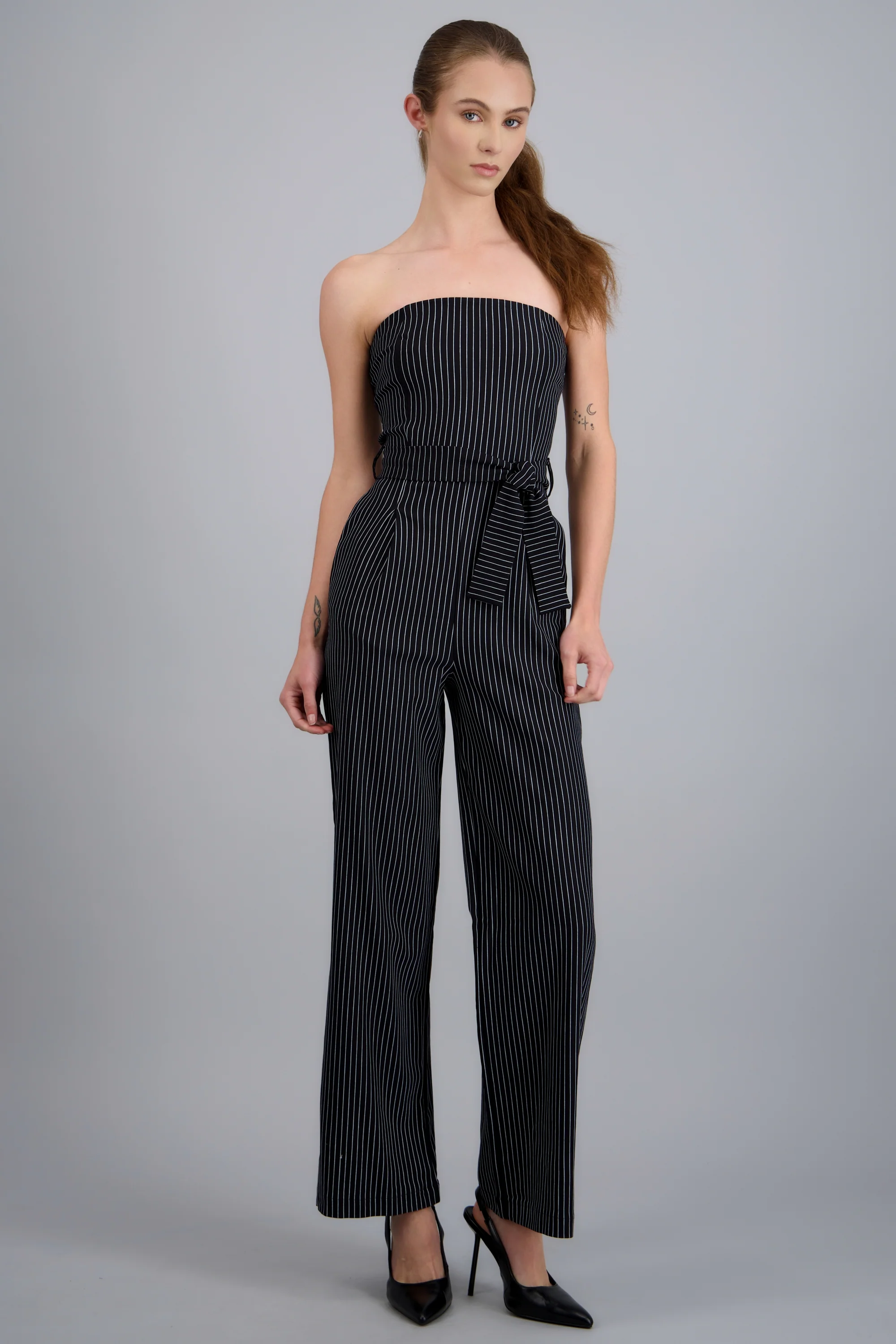 Jumpsuit strapless rayas detalle laso