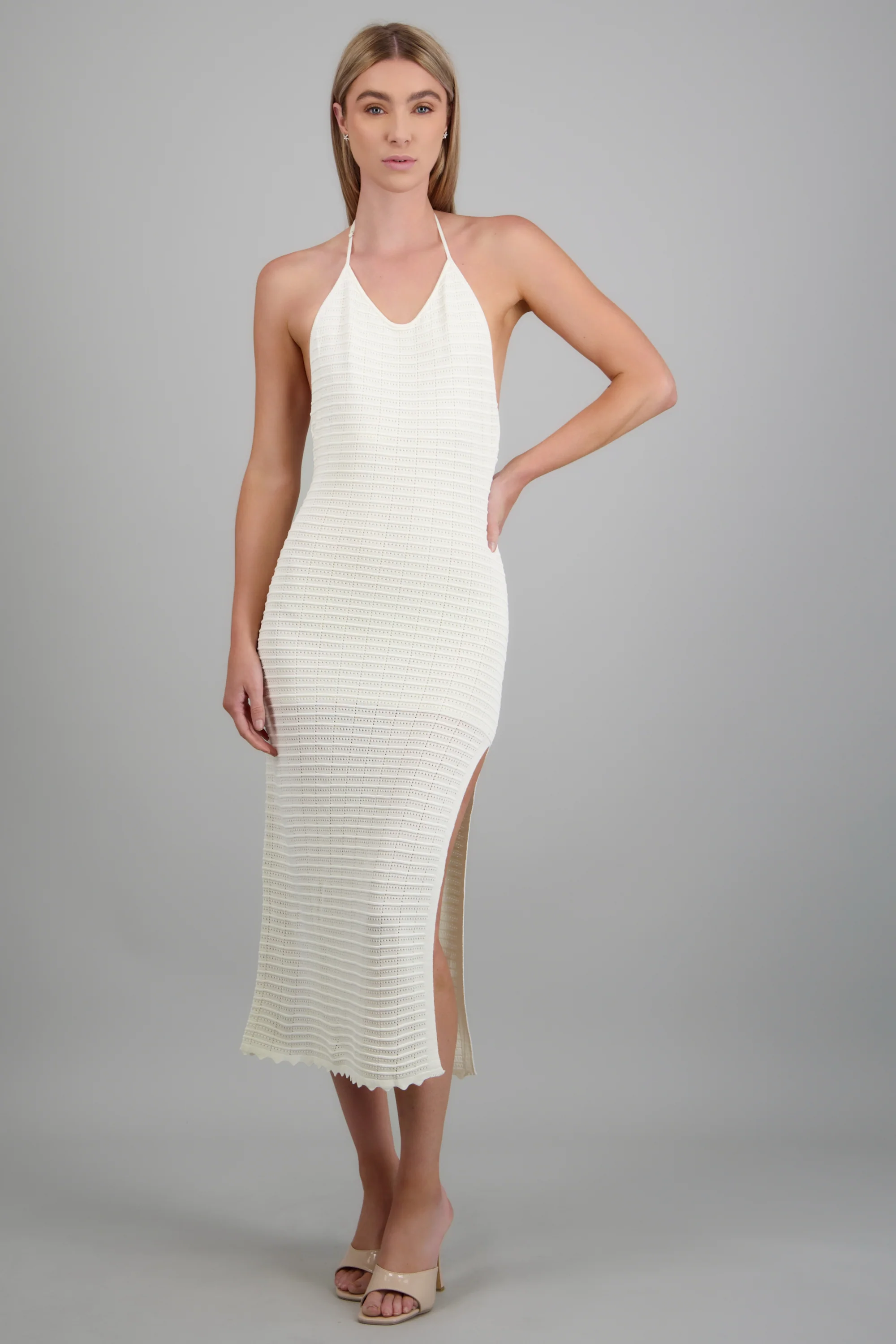 Maxi vestido halter knit textura