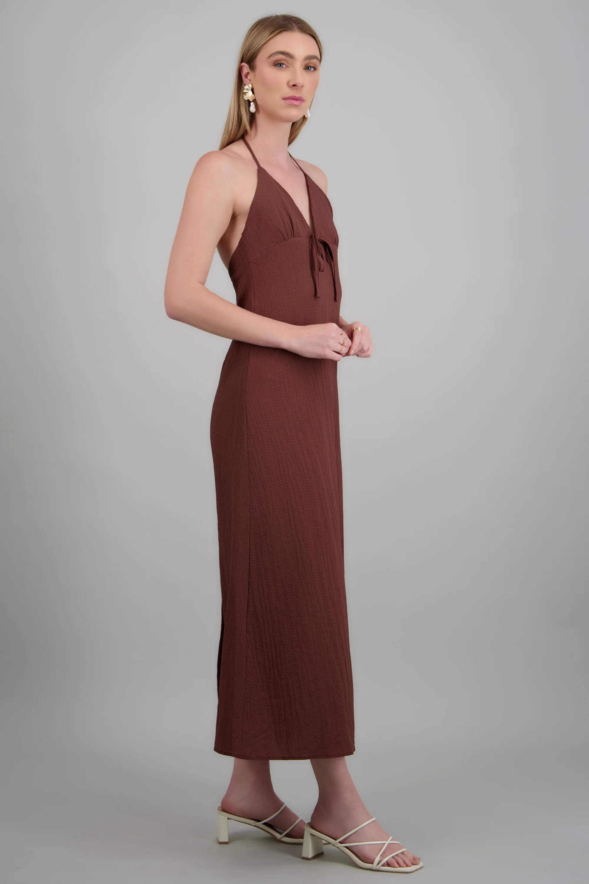 Maxi vestido liso con amarre - Image 2
