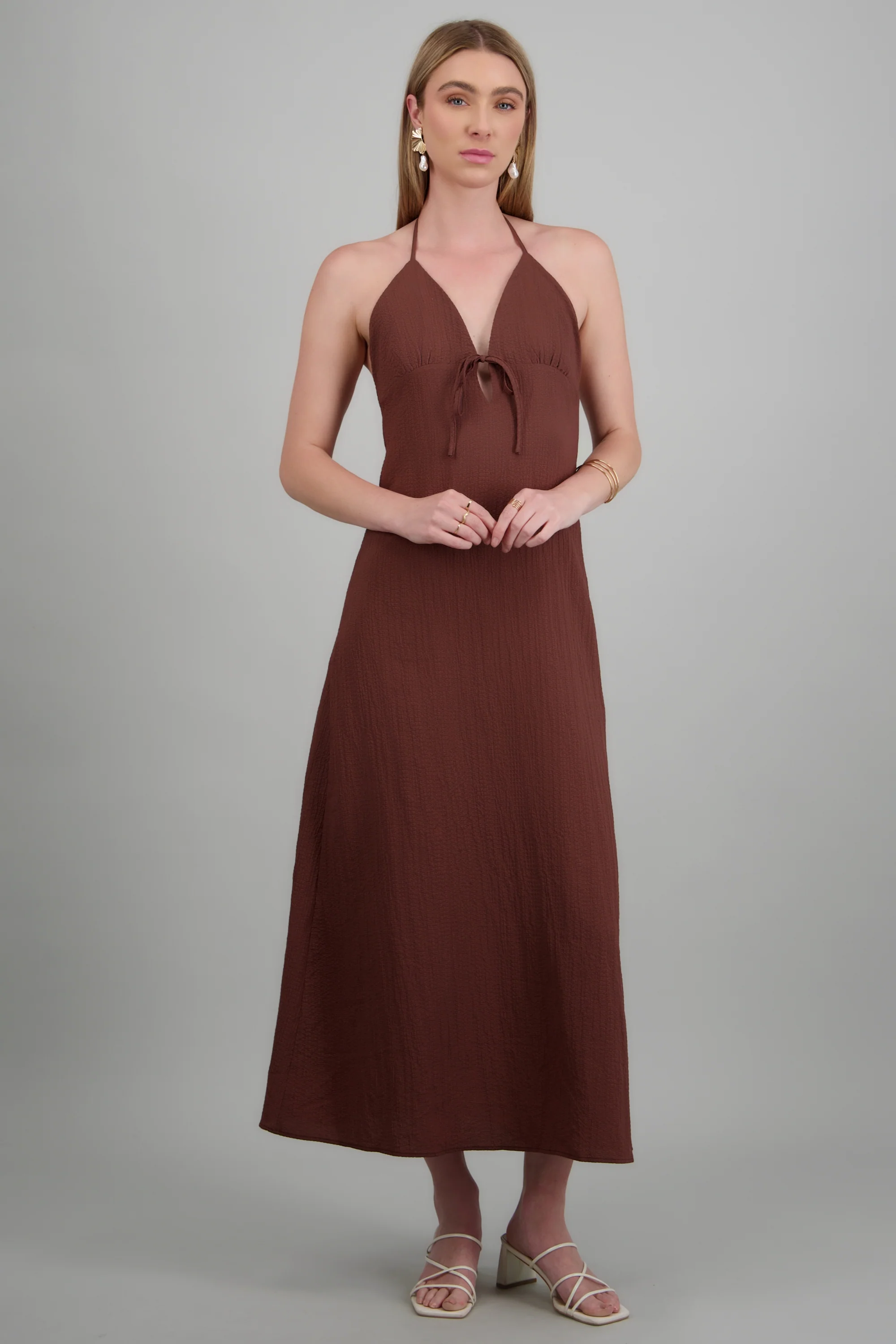 Maxi vestido liso con amarre - Image 3