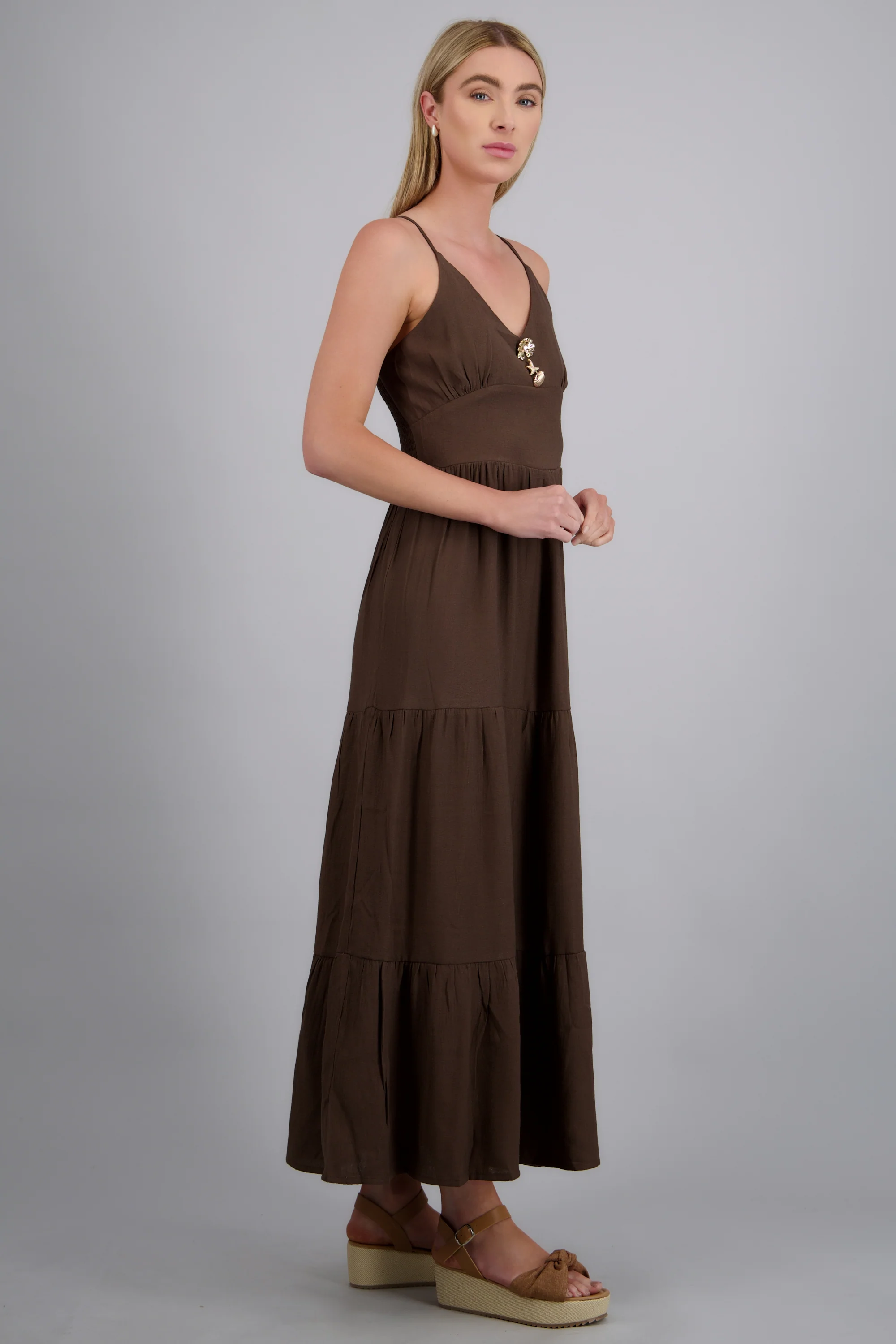 Maxivestido botones marinos tacto lino - Image 2