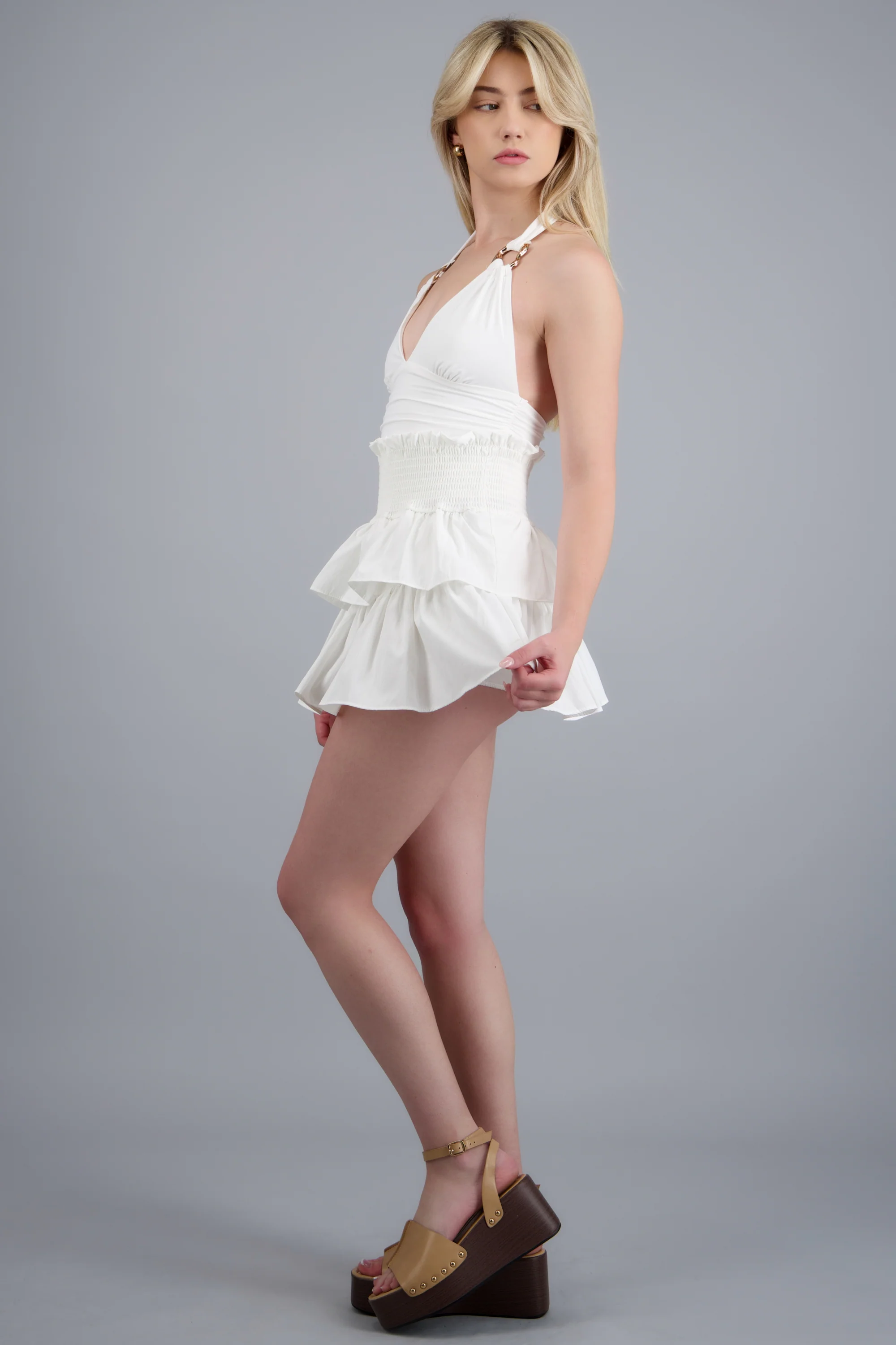 Mini falda de olanes pretina ancha estilo smock - Image 2