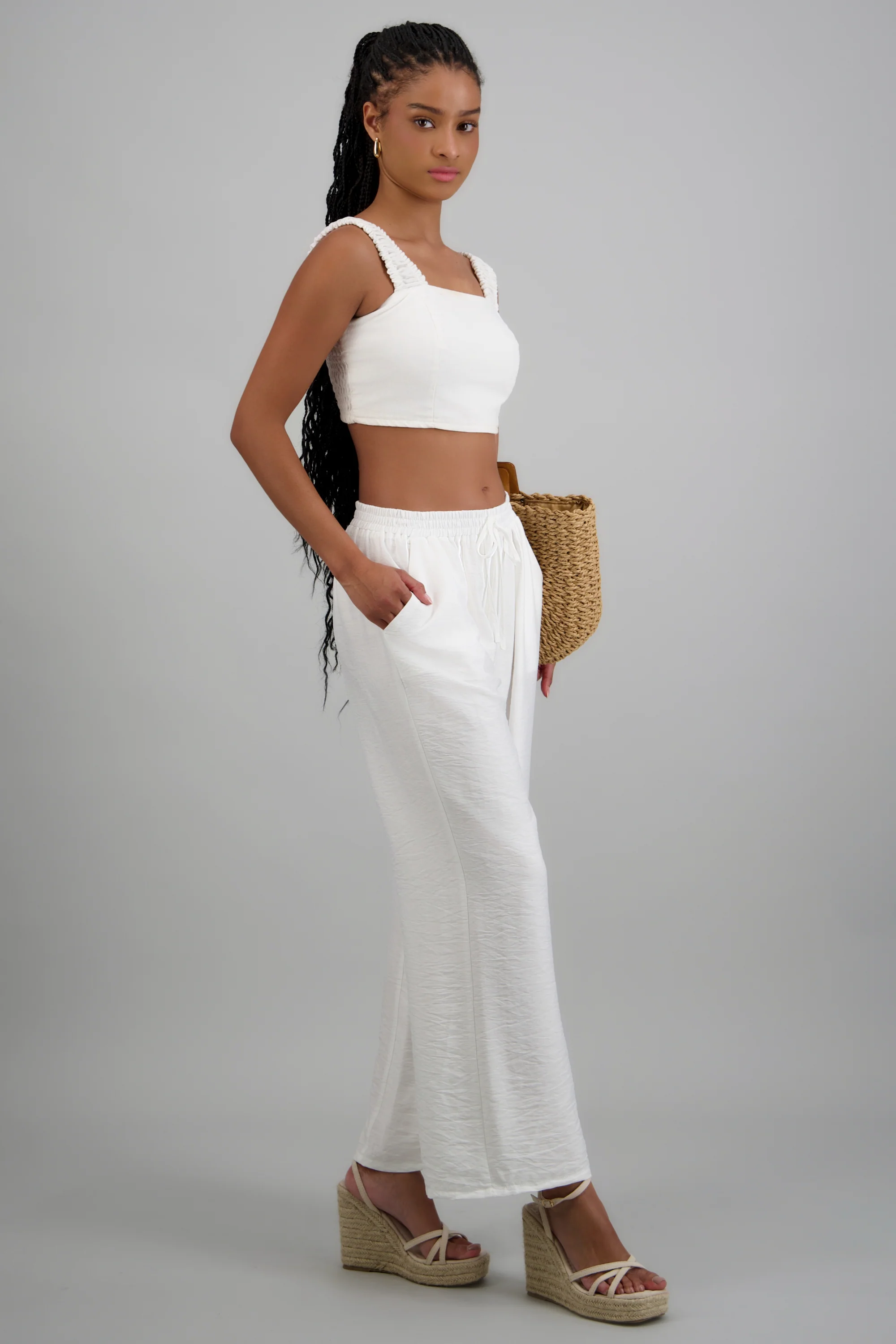 Pantalon amplio liso con resorte - Image 2