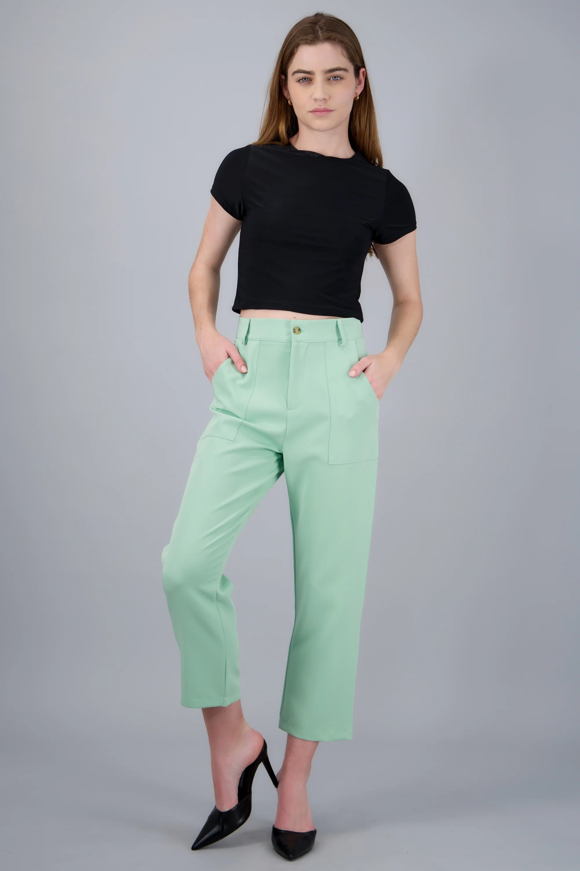 Pantalón Cintura Alta Capri Bolsas