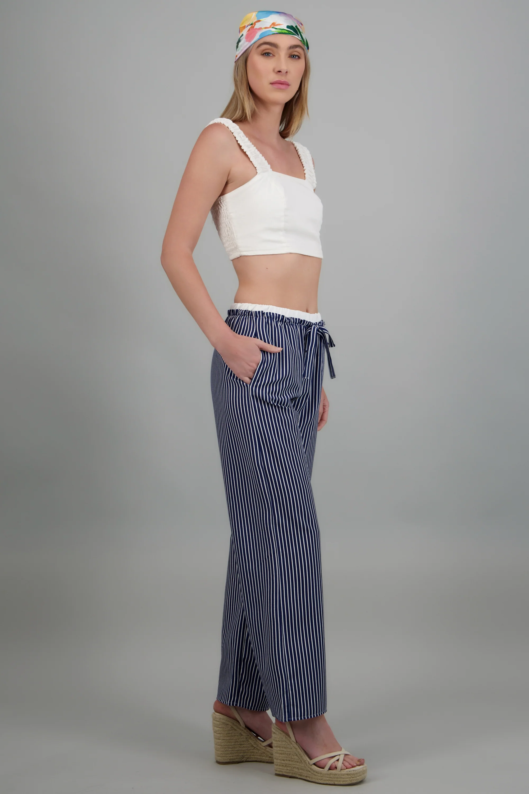 Pantalon de rayas pretina con contraste - Image 2
