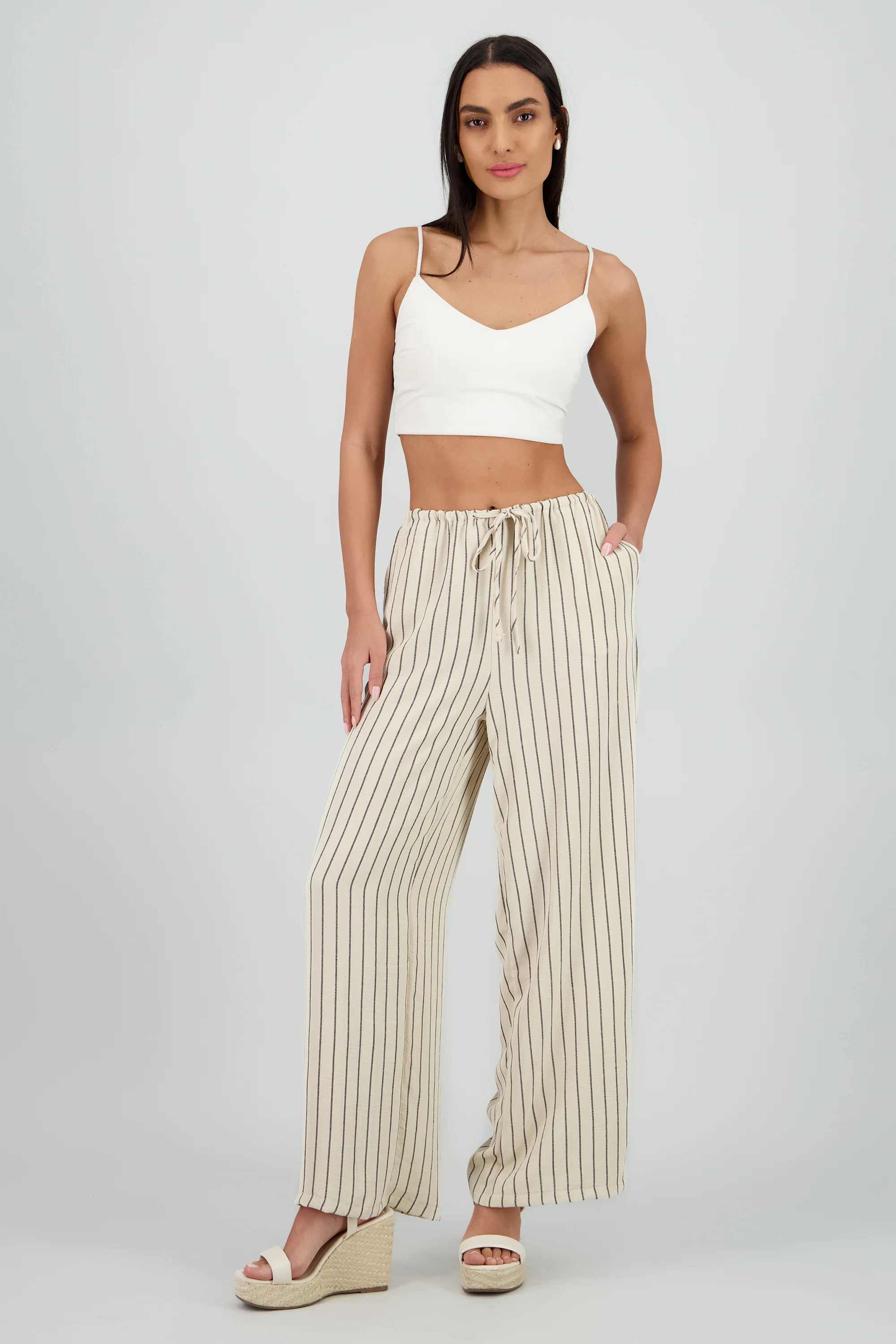 Pantalon fluido con jareta rayas